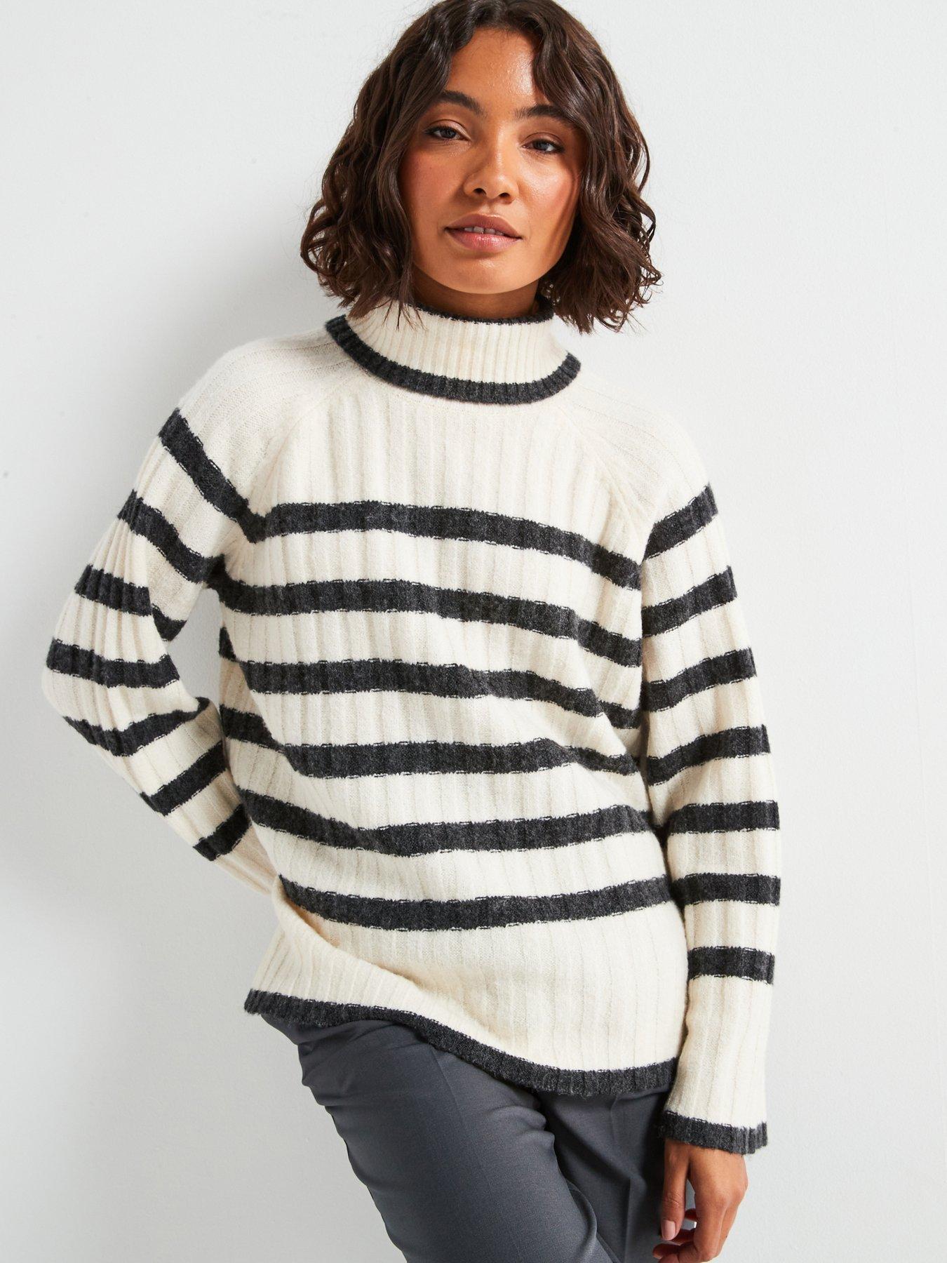 front image of jdy-high-neck-stripe-jumper-beige