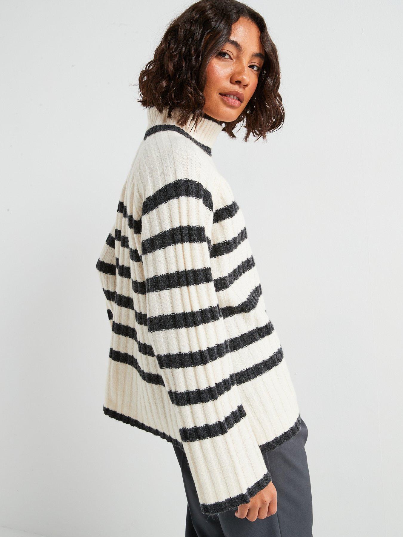 stillFront image of jdy-high-neck-stripe-jumper-beige