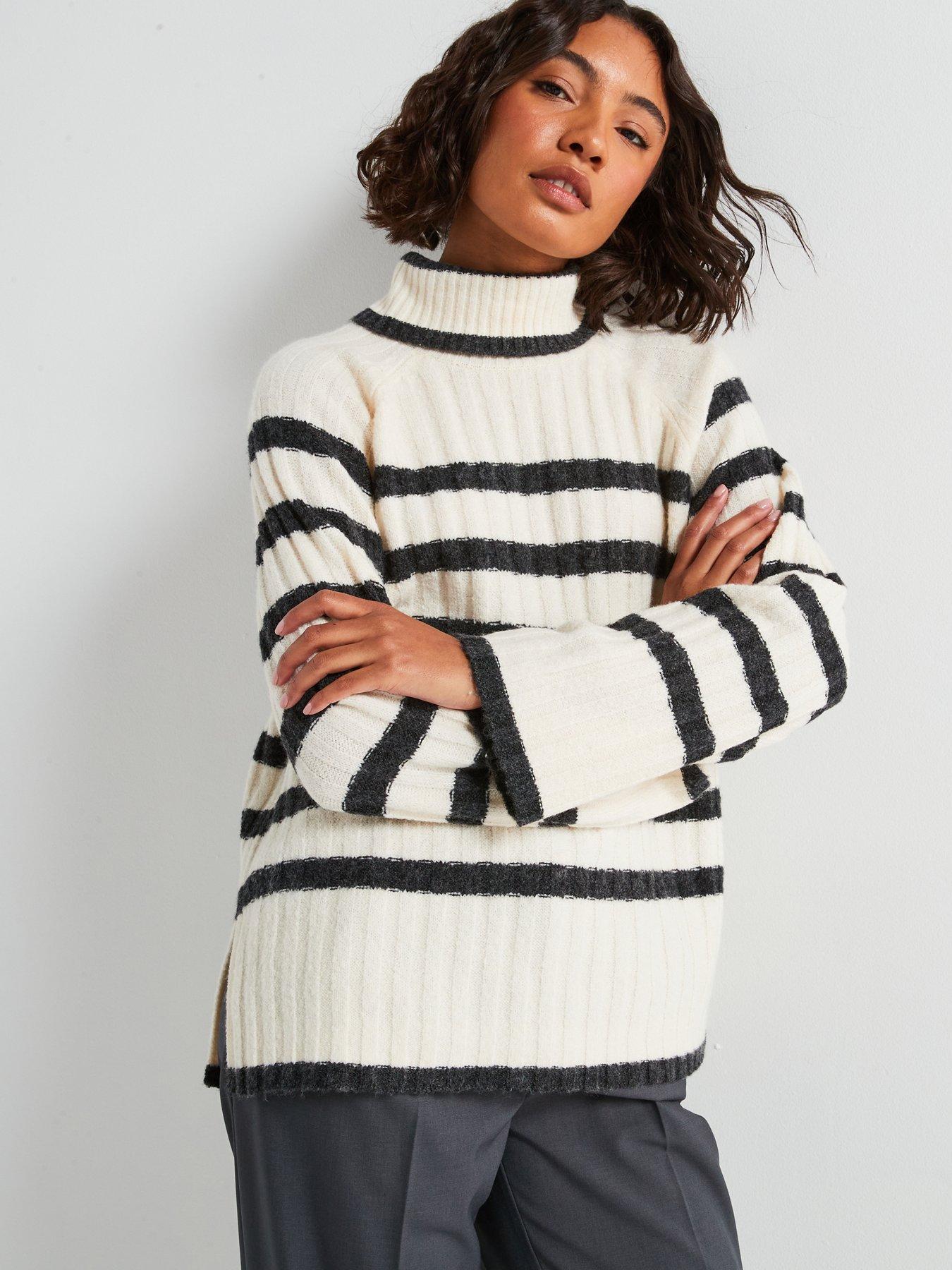  image of jdy-high-neck-stripe-jumper-beige