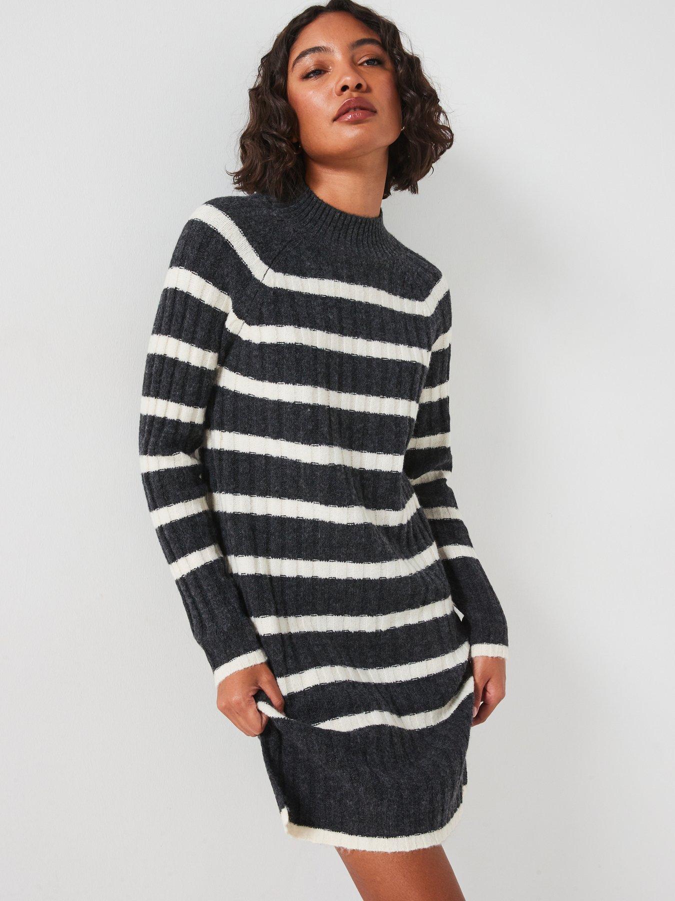 undefined Knitted Stripe Mini Dress - Grey