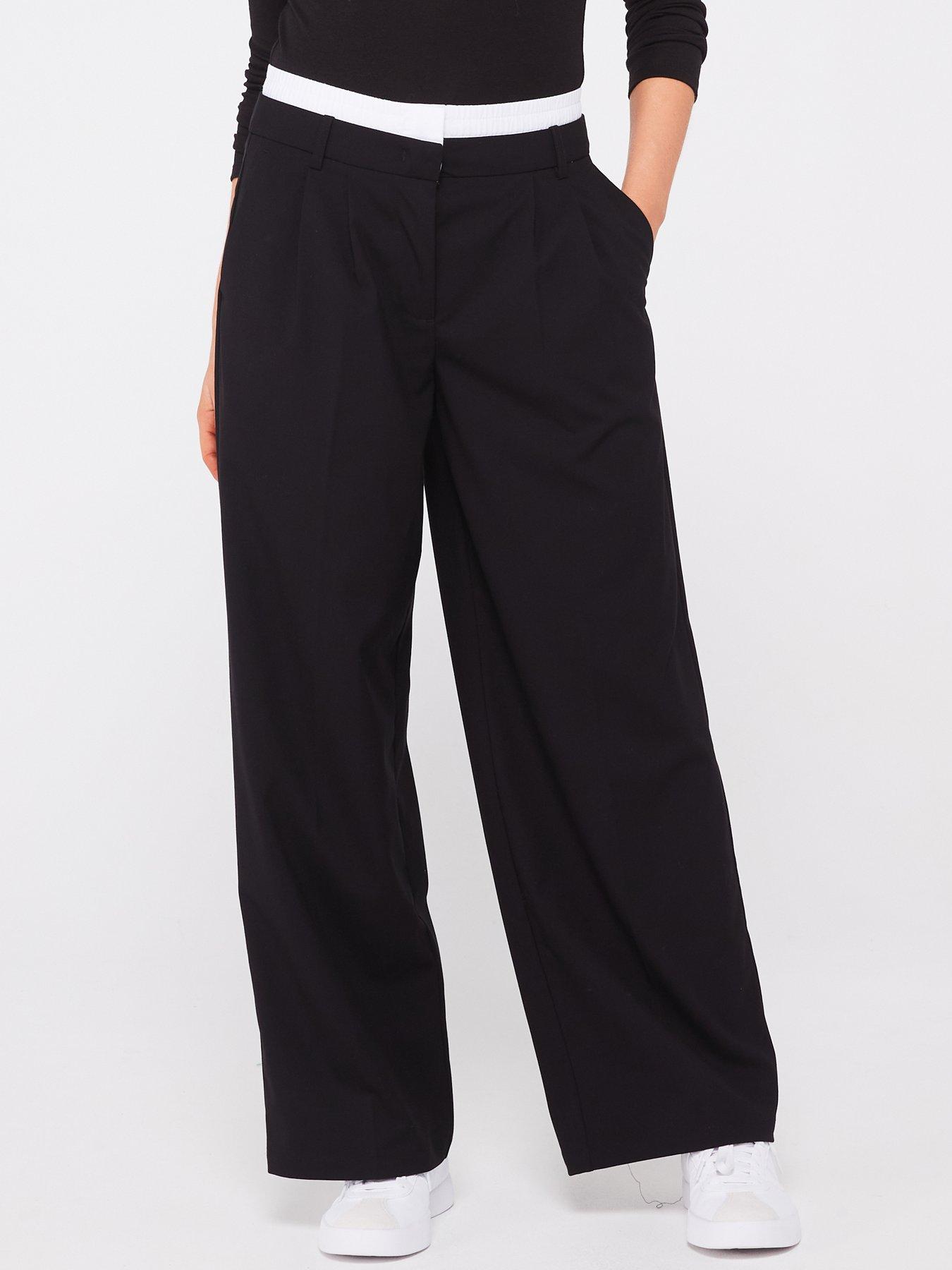 undefined Wide Leg Boxer Detail Pant - Black
