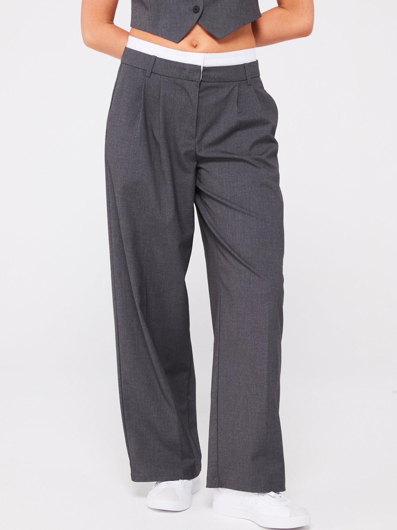 undefined Wide Leg Boxer Detail Pant - Grey