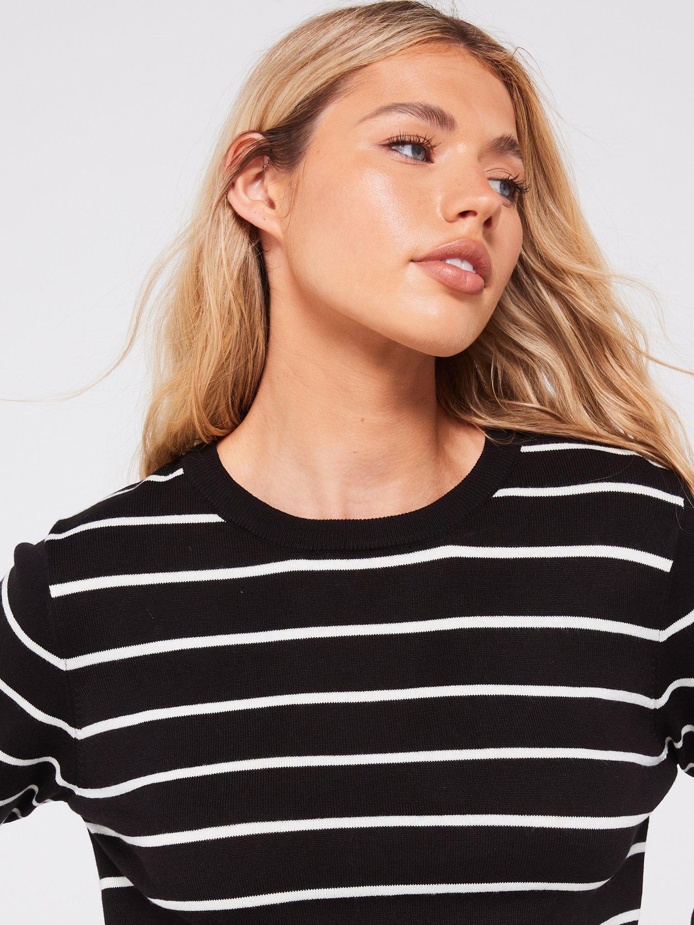 Image 4 of 5 of PIECES Round Neck Knitted Jumper - /White - Black