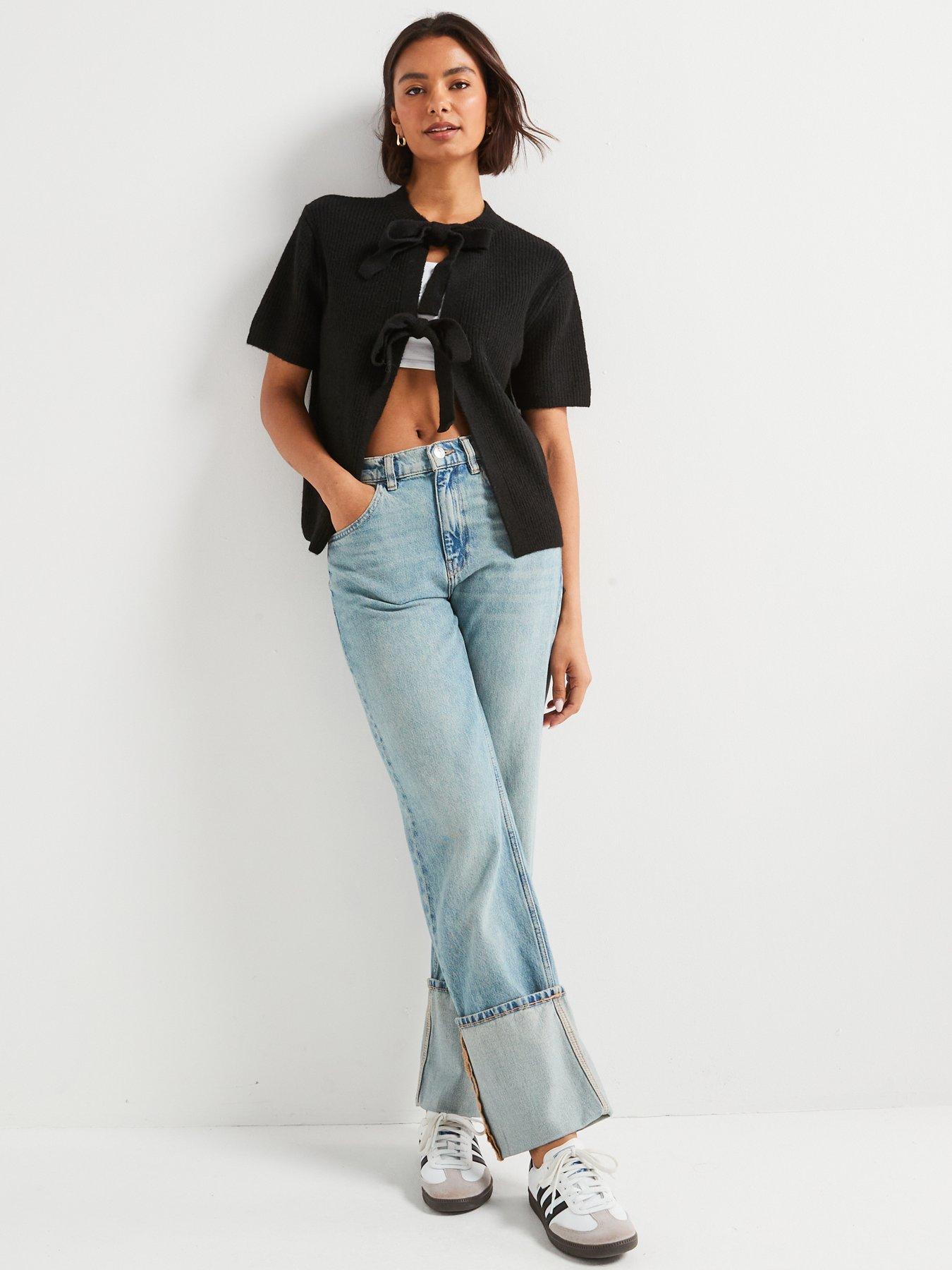  image of pieces-short-sleeve-tie-knitted-cardigan-black