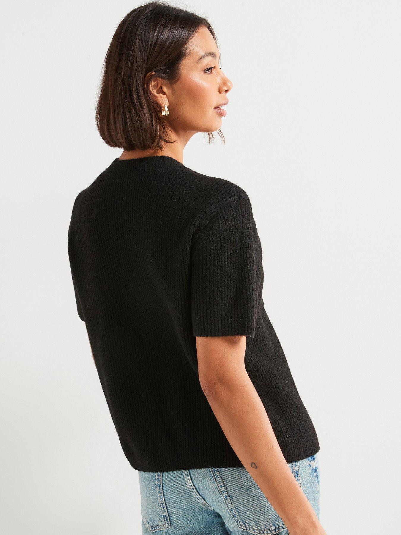  image of pieces-short-sleeve-tie-knitted-cardigan-black