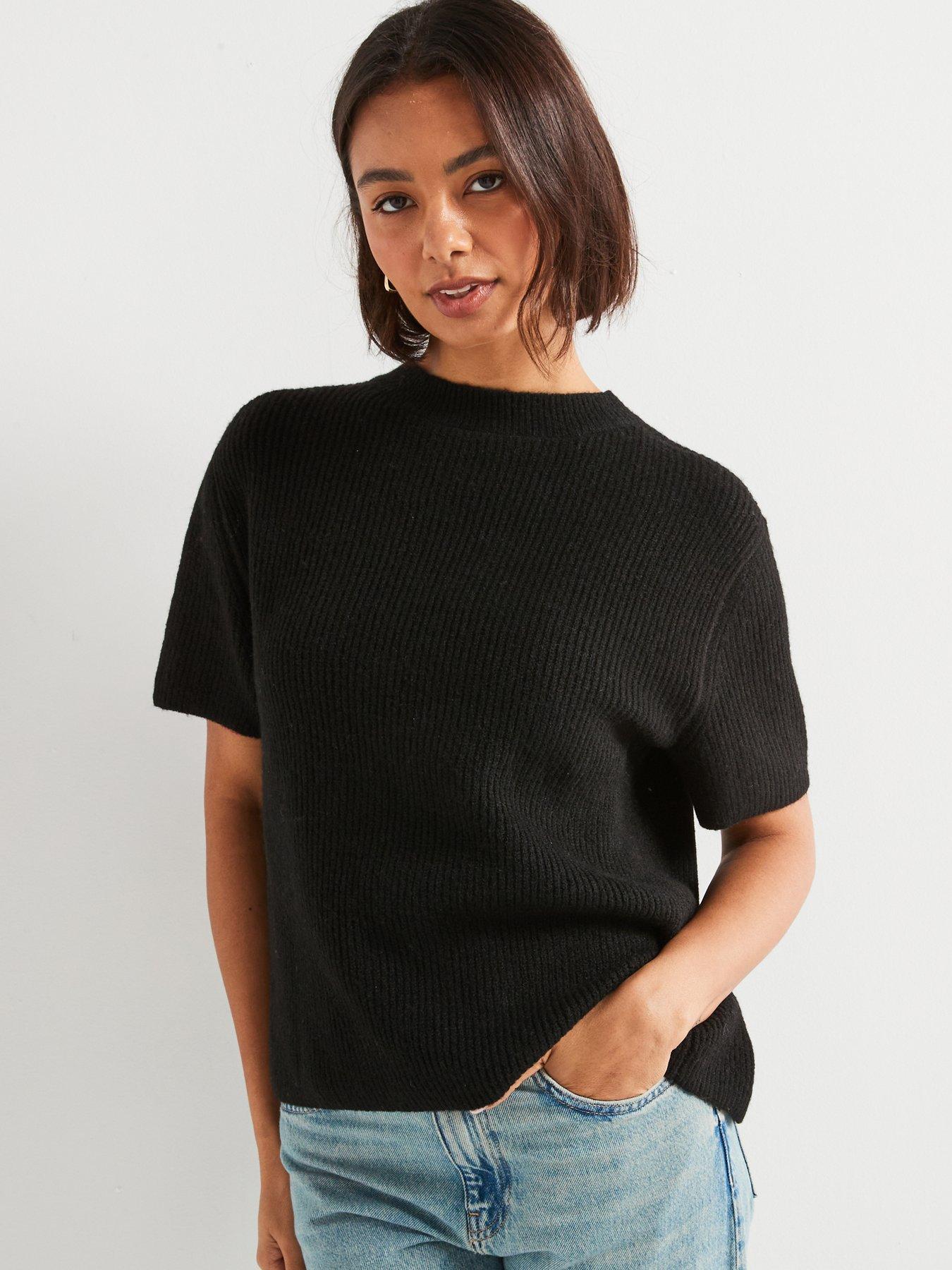  image of pieces-short-sleeve-tie-knitted-cardigan-black