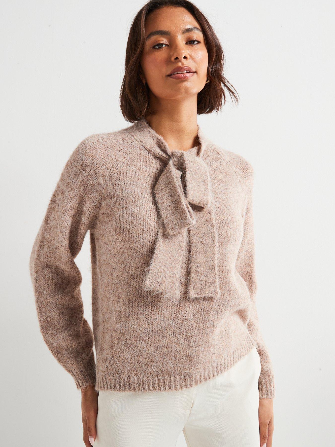 JDY Zoey Long Sleeve Bow Knitted Pullover Neutral Littlewoods
