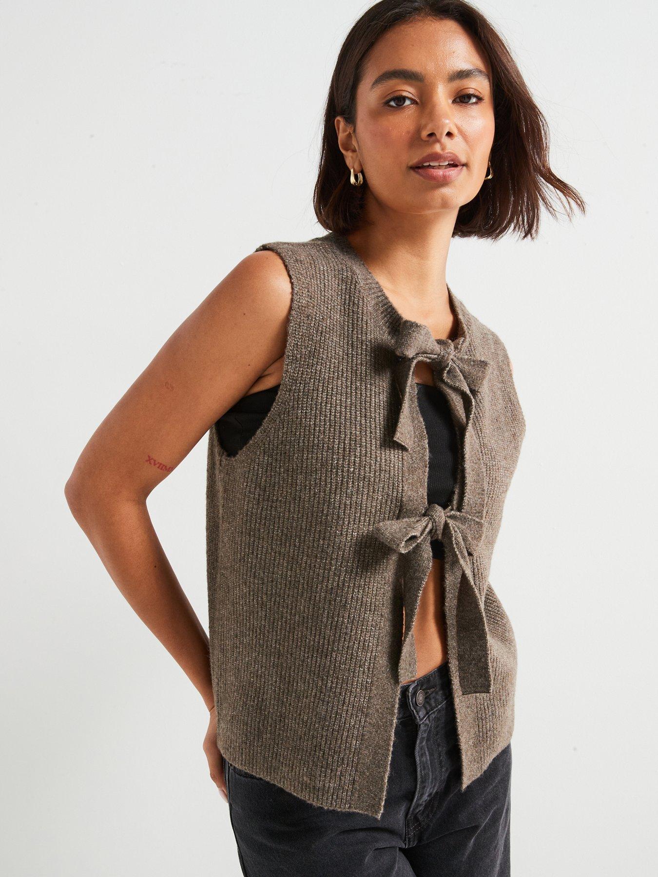 undefined Sleeveless Tie Vest - Morel - Brown