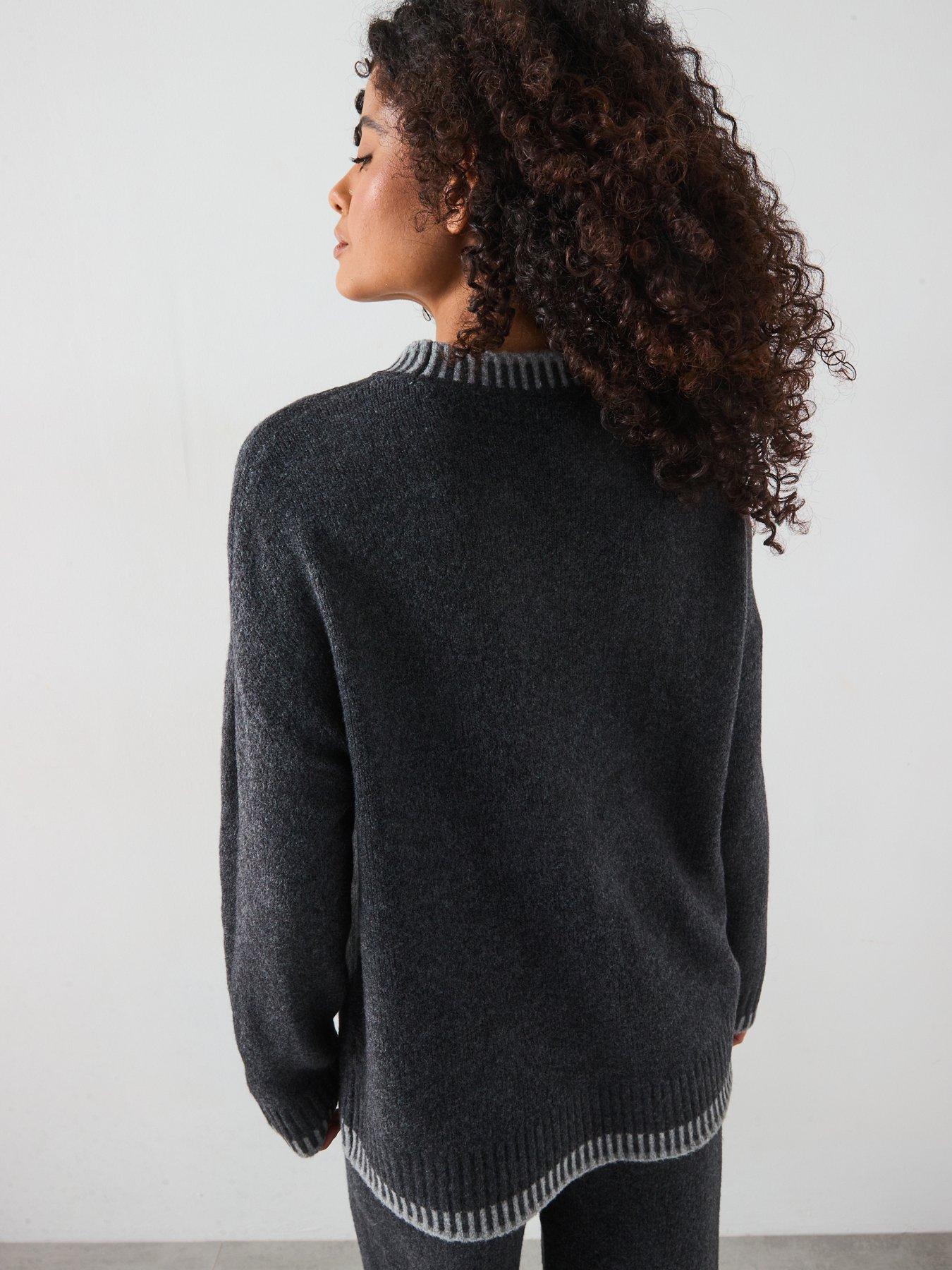 Image 2 of 6 of Only Stitch Detail Mock Neck Knitted Jumper - Dark Grey
