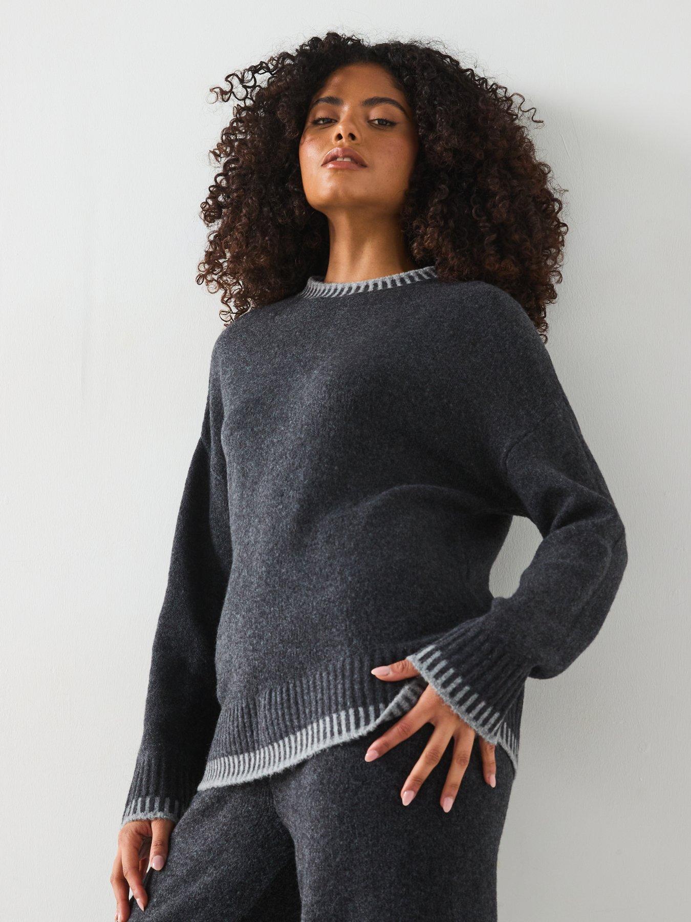 Image 4 of 6 of Only Stitch Detail Mock Neck Knitted Jumper - Dark Grey