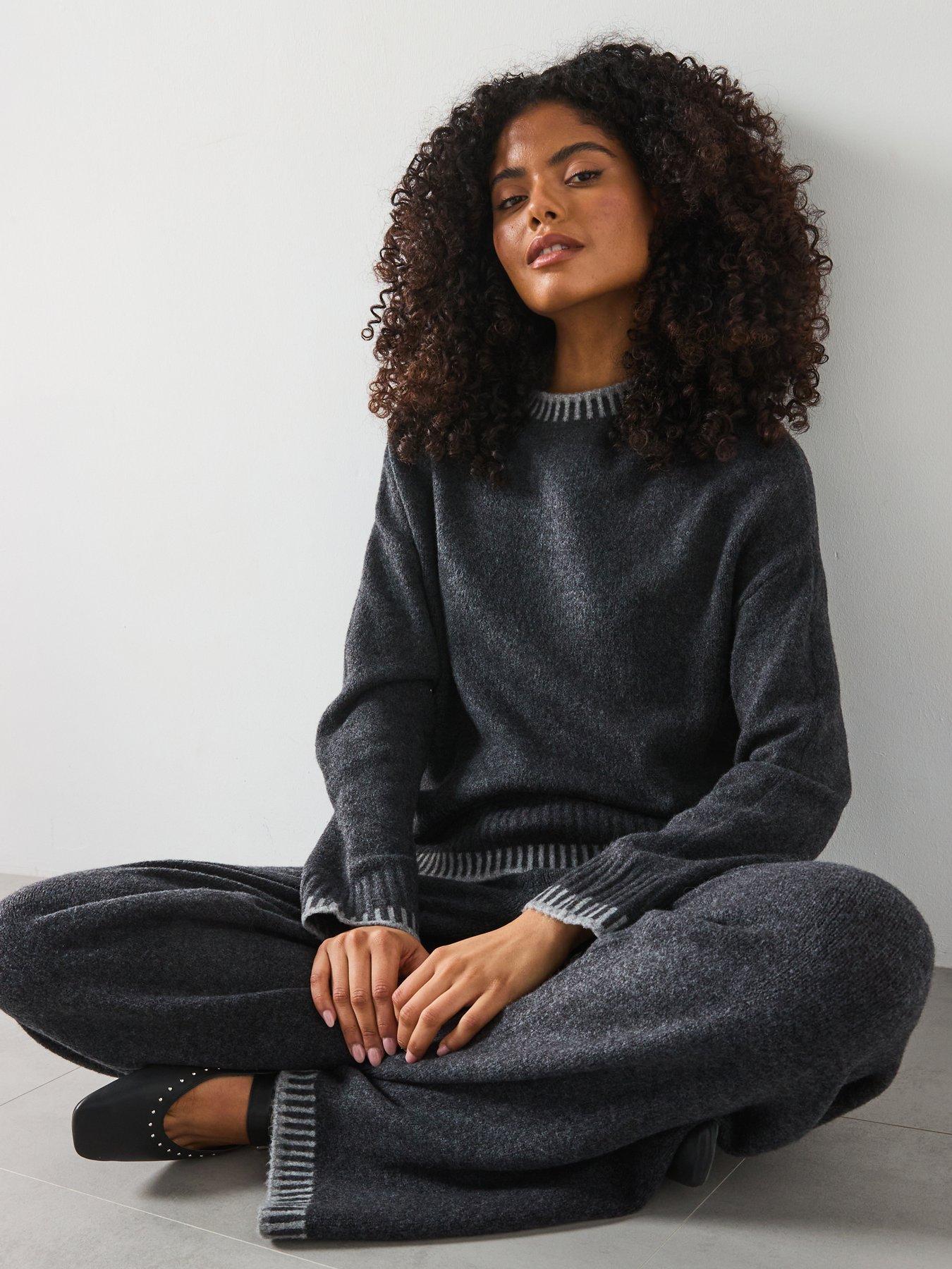 Image 5 of 6 of Only Stitch Detail Mock Neck Knitted Jumper - Dark Grey