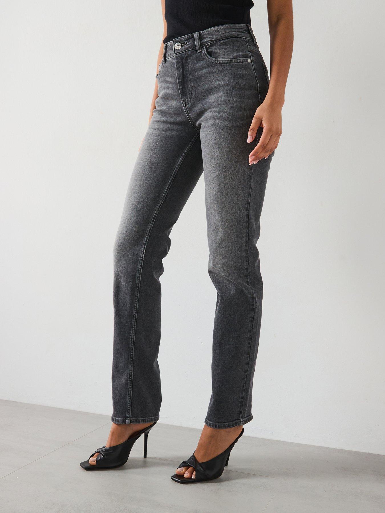 undefined Midi Rise Straight Leg Jeans - Grey