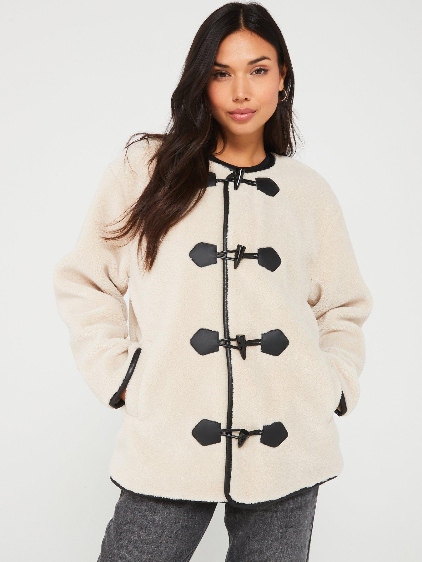 undefined Faux Fur Duffle Coat - Cream