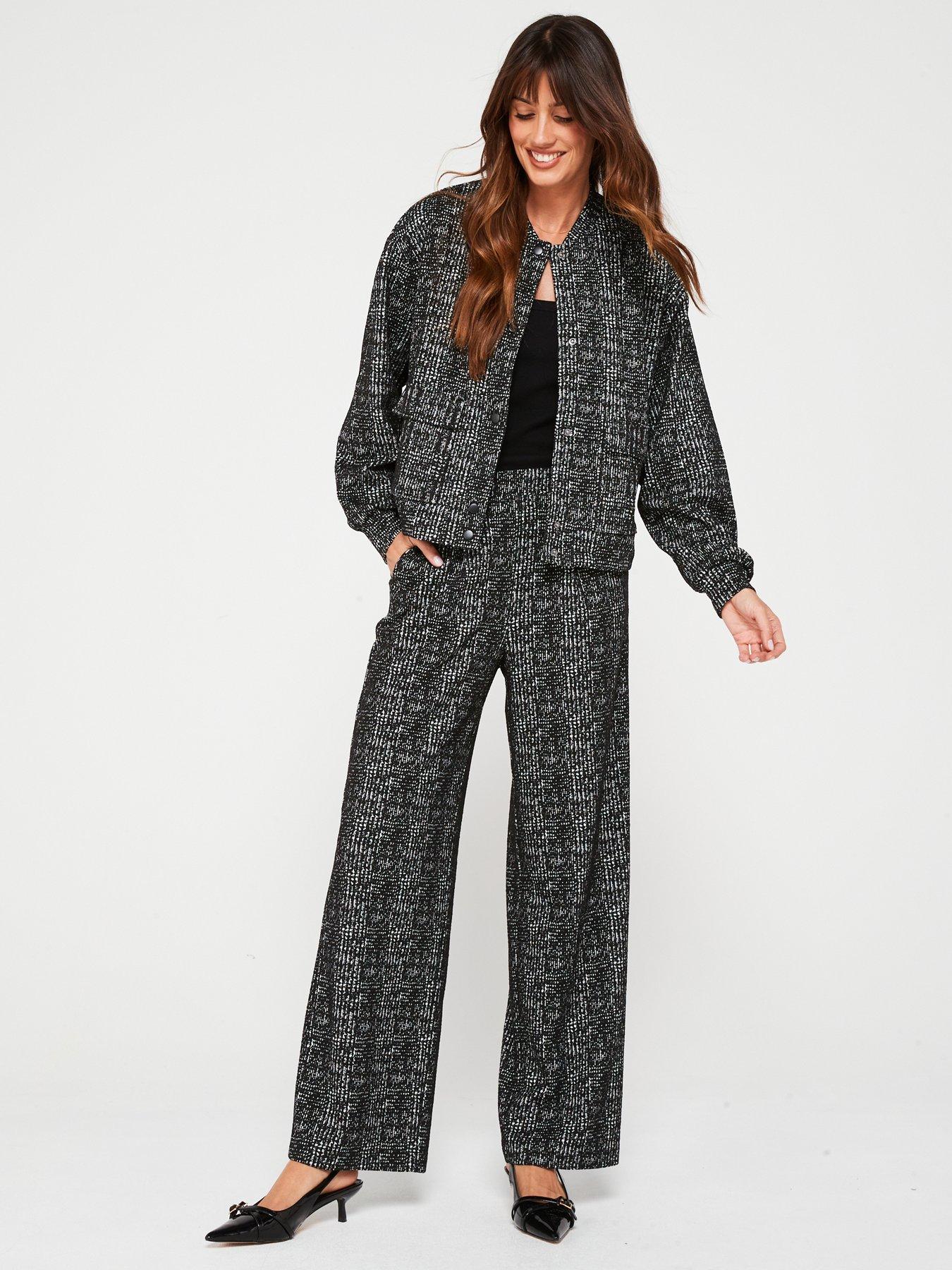 undefined High Waisted Check Trouser - Black