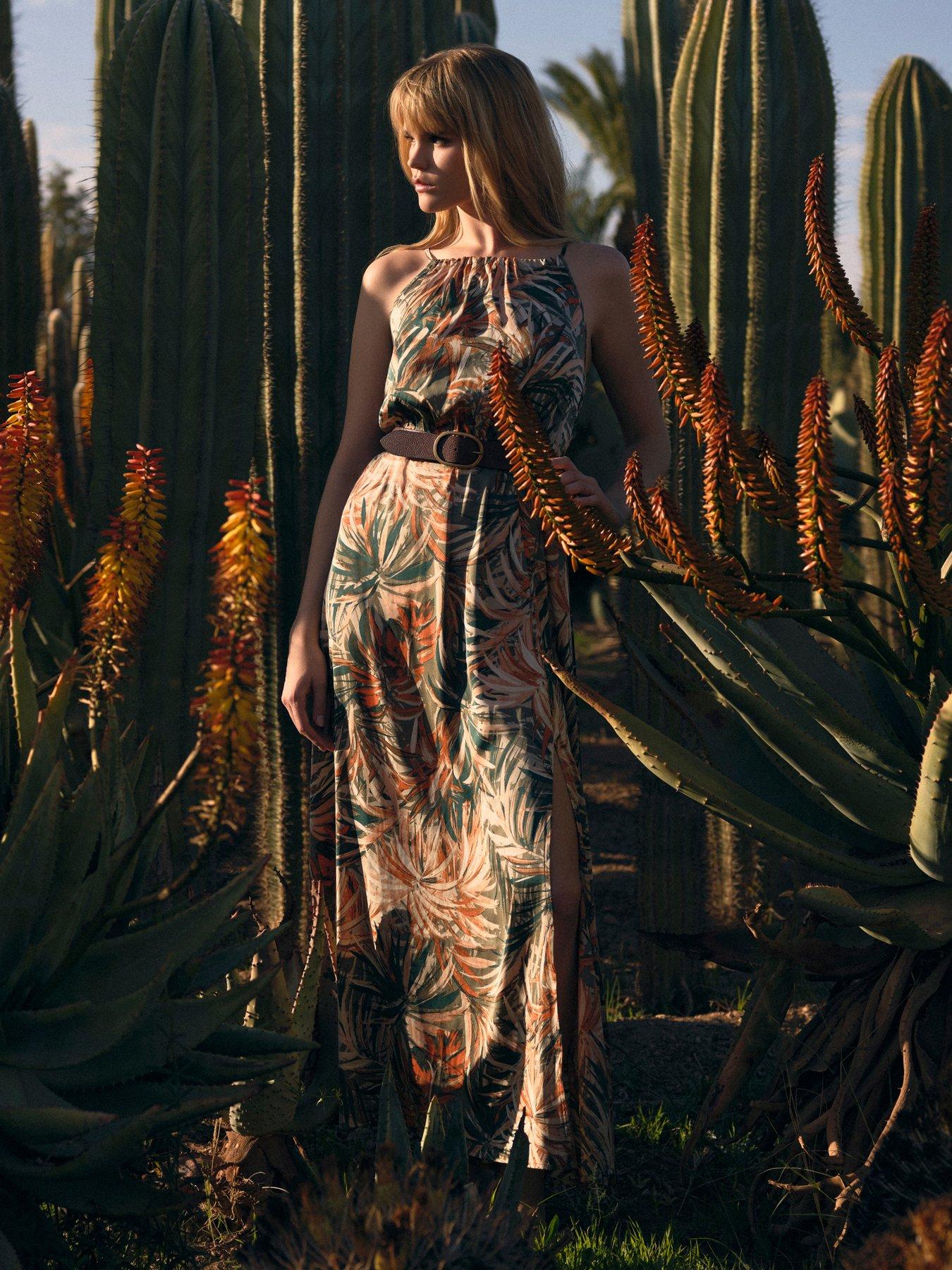 Painterly Tropical Midi Dress