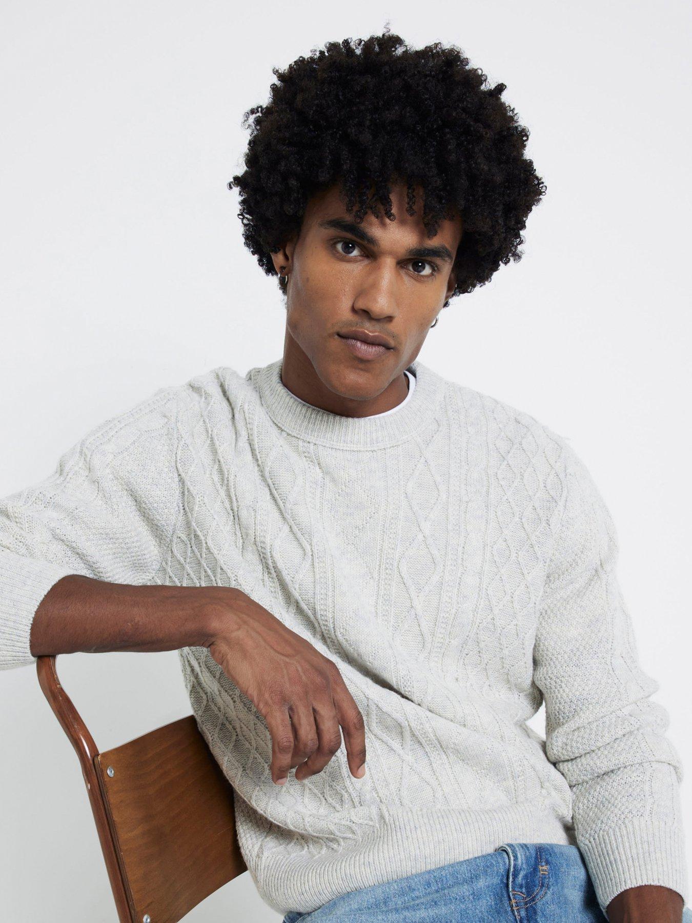 undefined Long Sleeve Midweight Cable Knitted Jumper - Light Grey