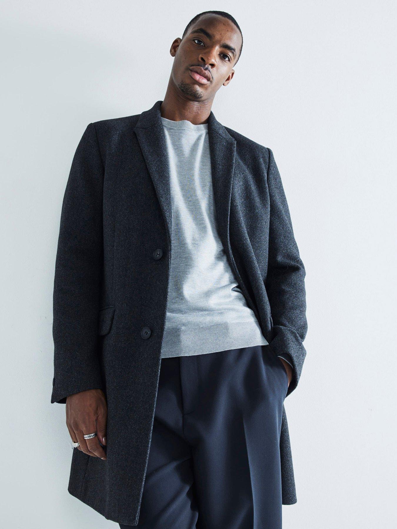 undefined Faux Wool Single Breasted Overcoat - Grey