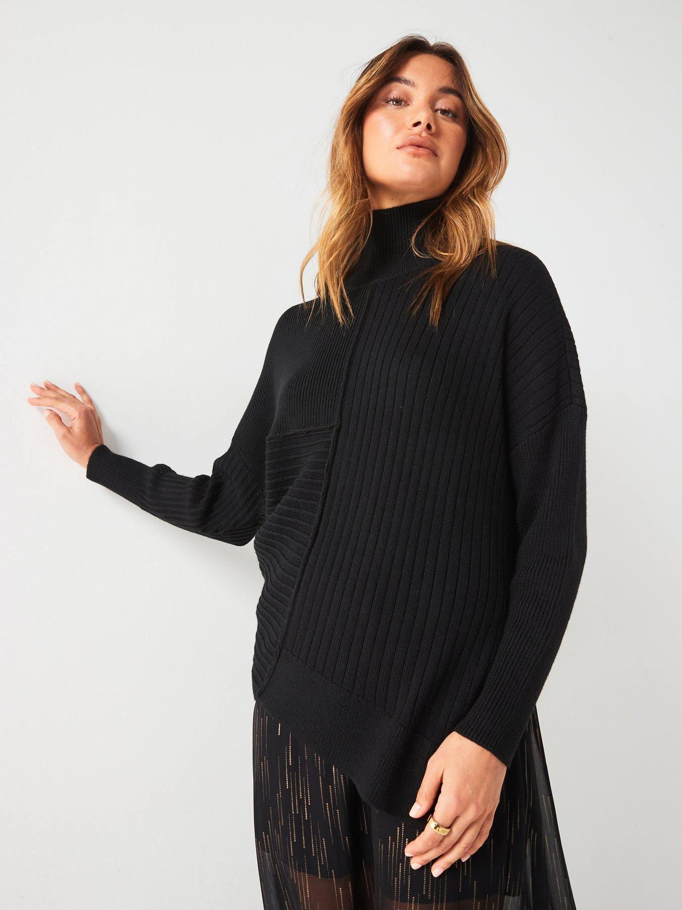  image of armani-exchange-wool-blend-asymmetric-knitted-jumper-black