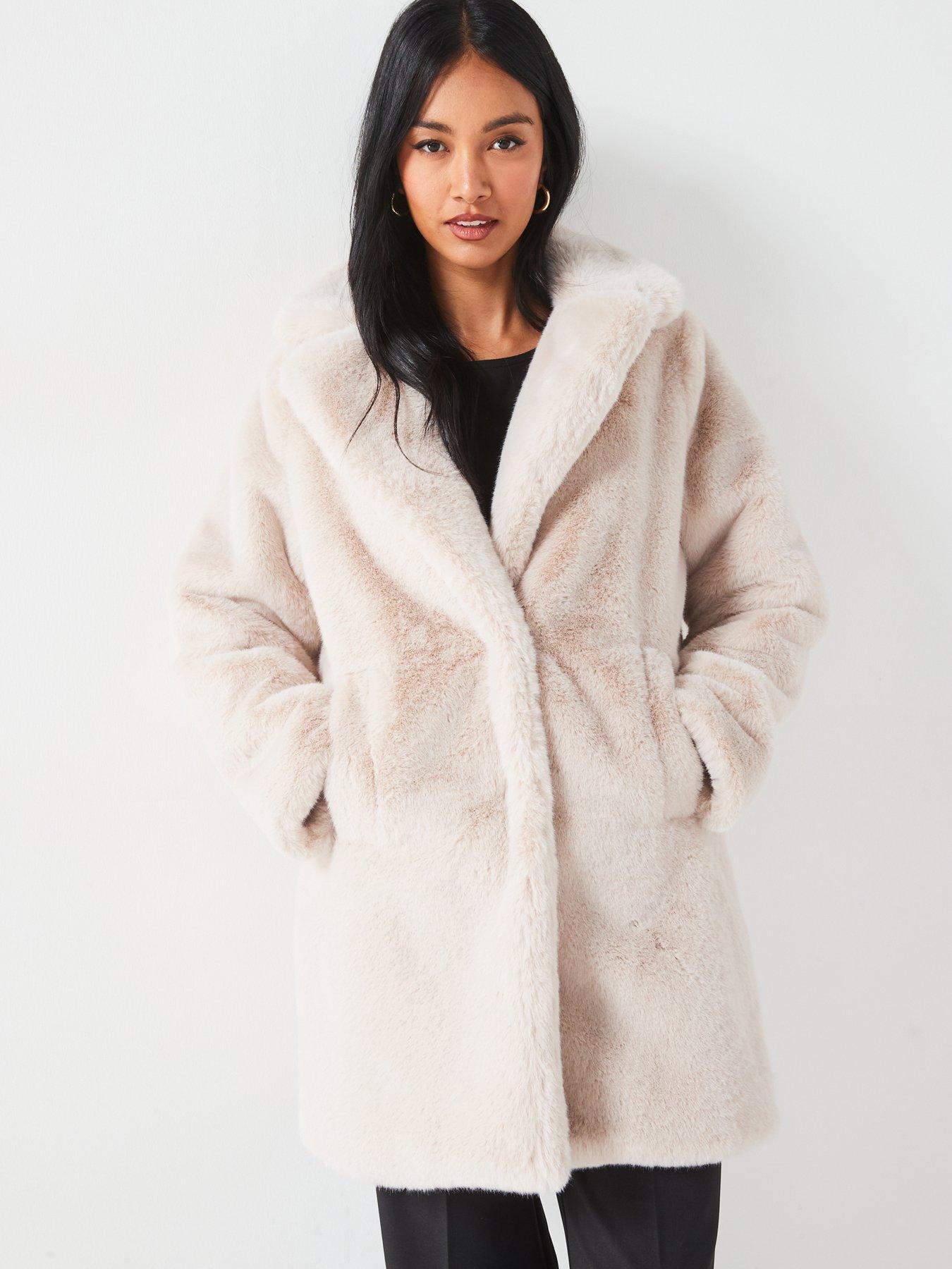 V by Very Longline Softie Faux Fur Coat Light Beige Littlewoods