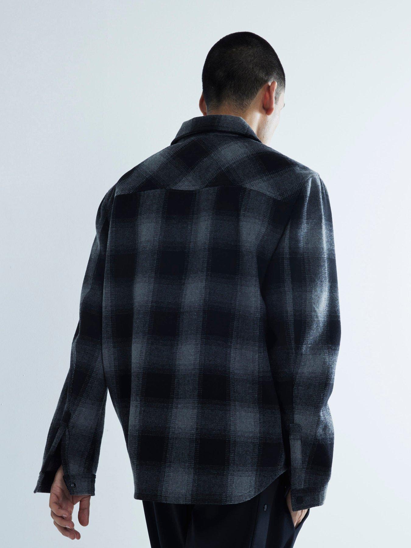  image of river-island-check-curved-hem-overshirt-grey