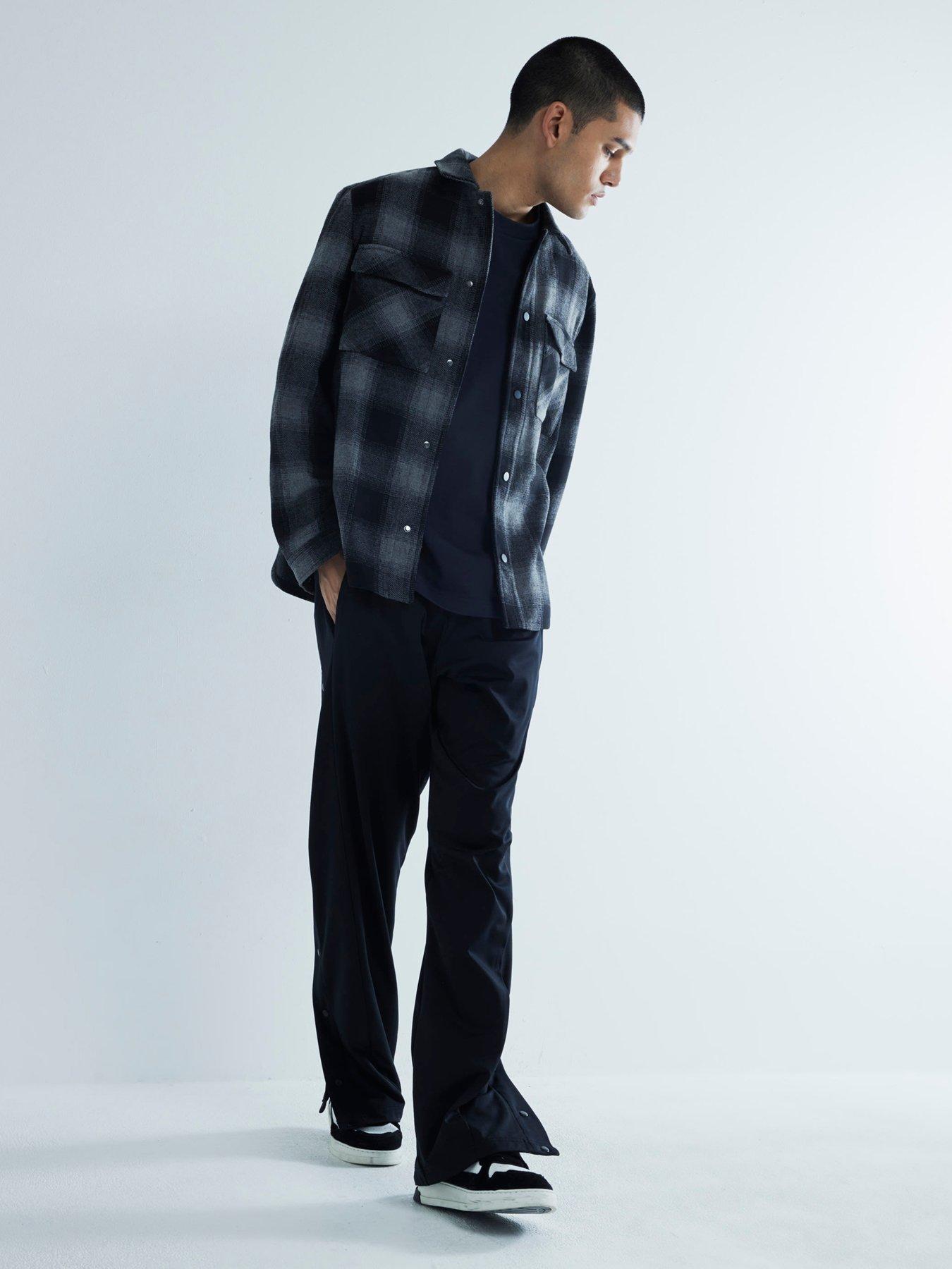  image of river-island-check-curved-hem-overshirt-grey