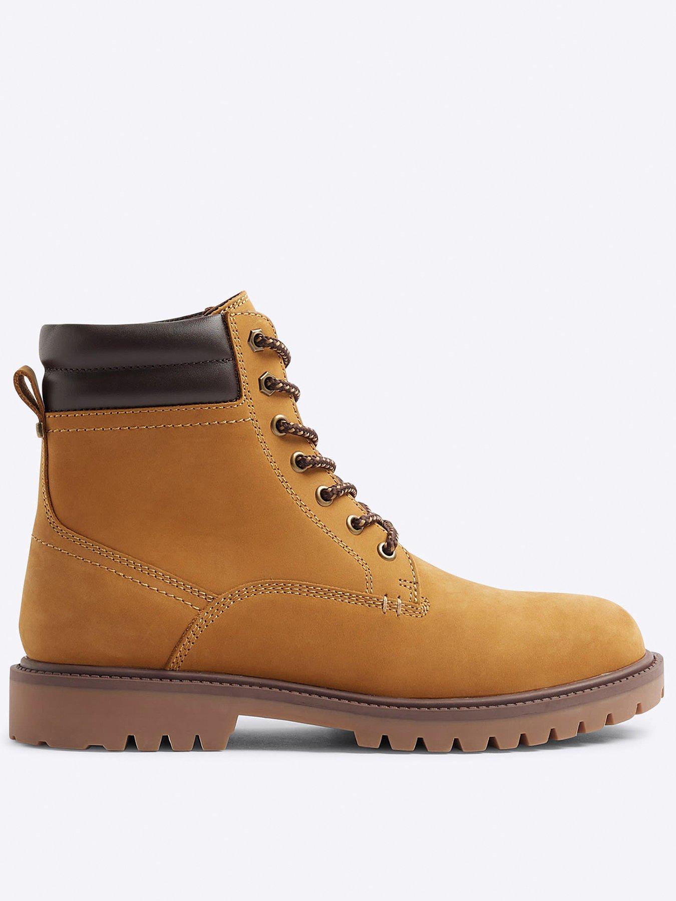 undefined Nubuck Look Padded Collar Lace Up Boots - Light Brown