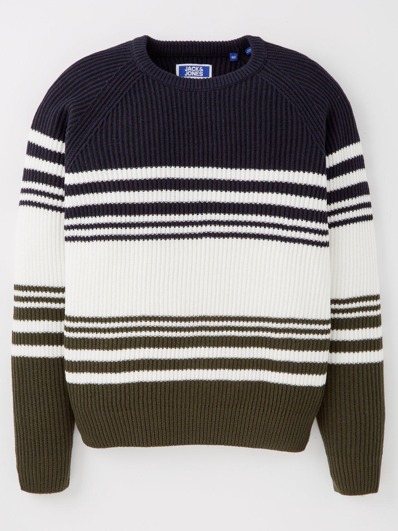 Image 1 of 4 of Jack & Jones Junior Boys Panel Knit Crew Neck Jumper - Navy