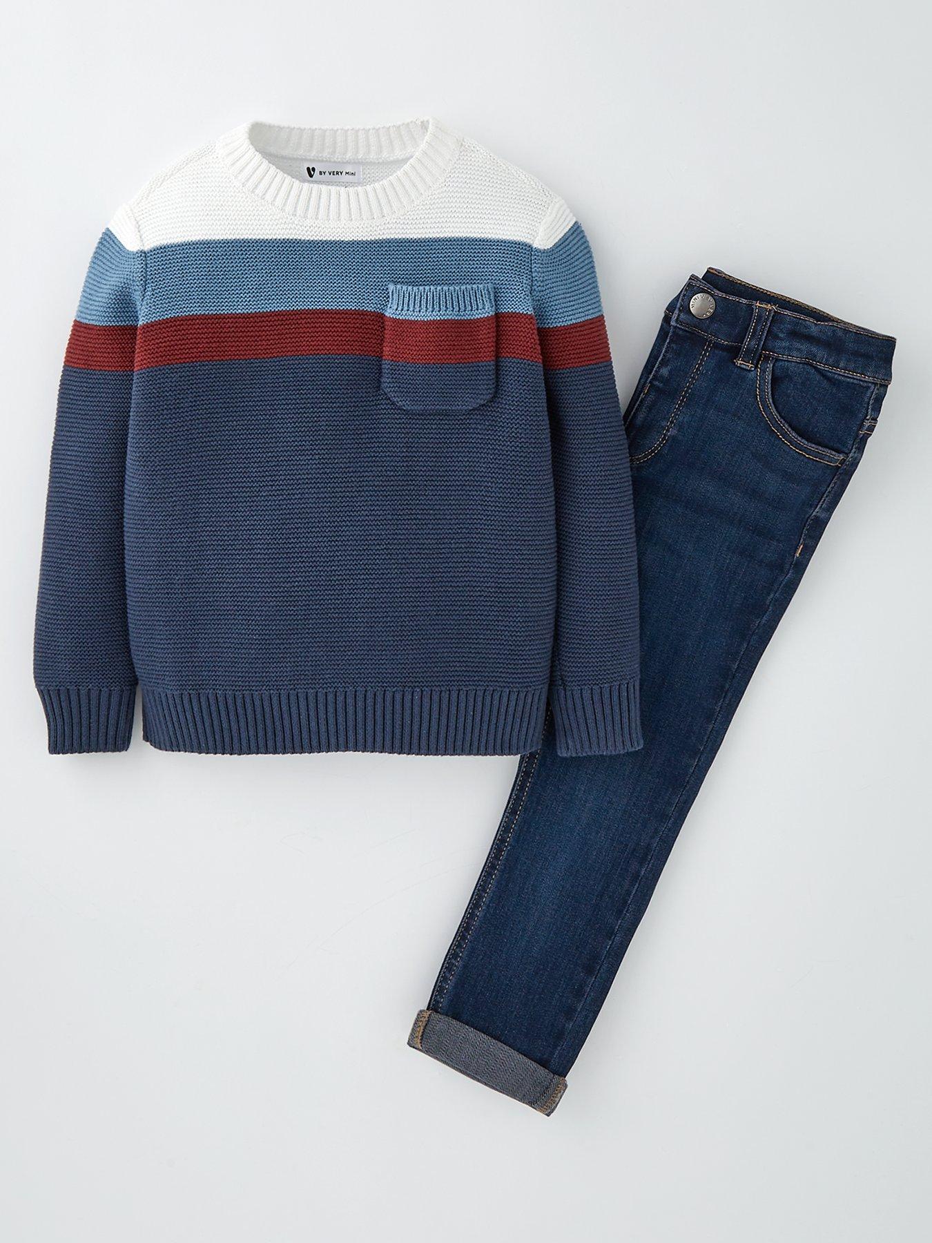  image of mini-v-by-very-boys-knit-jumper-and-jean-set-multi