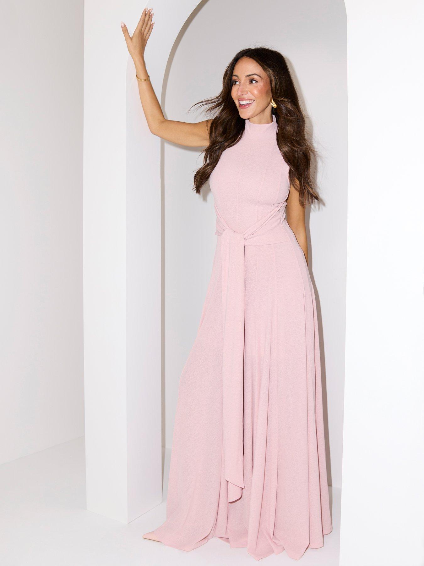 undefined Tie Waisted Seam Midaxi Dress - Pink