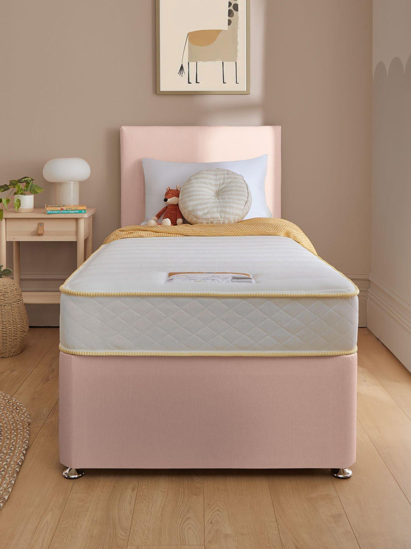  image of silentnight-maxi-store-bed-with-miracoil-eco-mattress-headboard-included-pink
