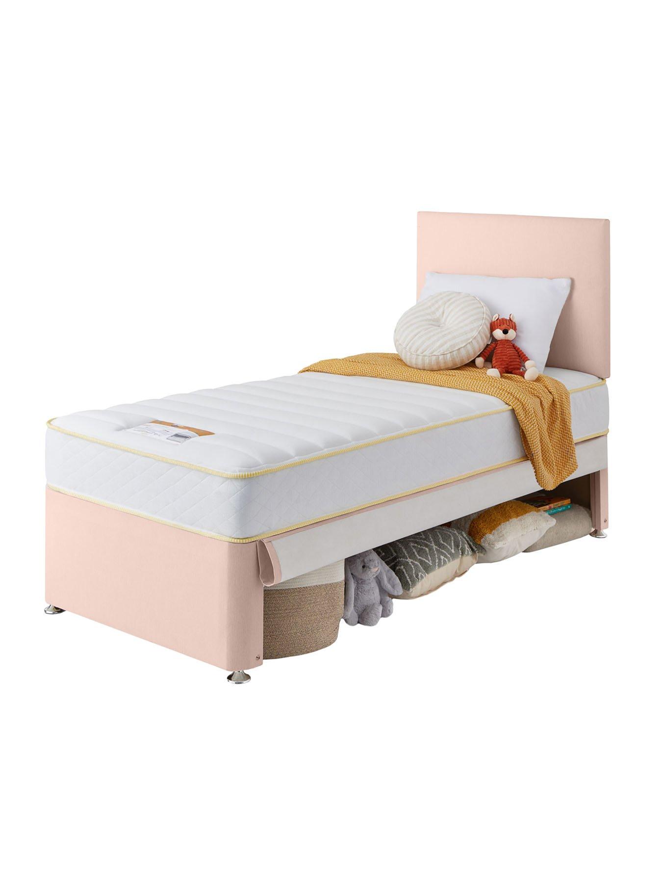  image of silentnight-maxi-store-bed-with-miracoil-eco-mattress-headboard-included-pink