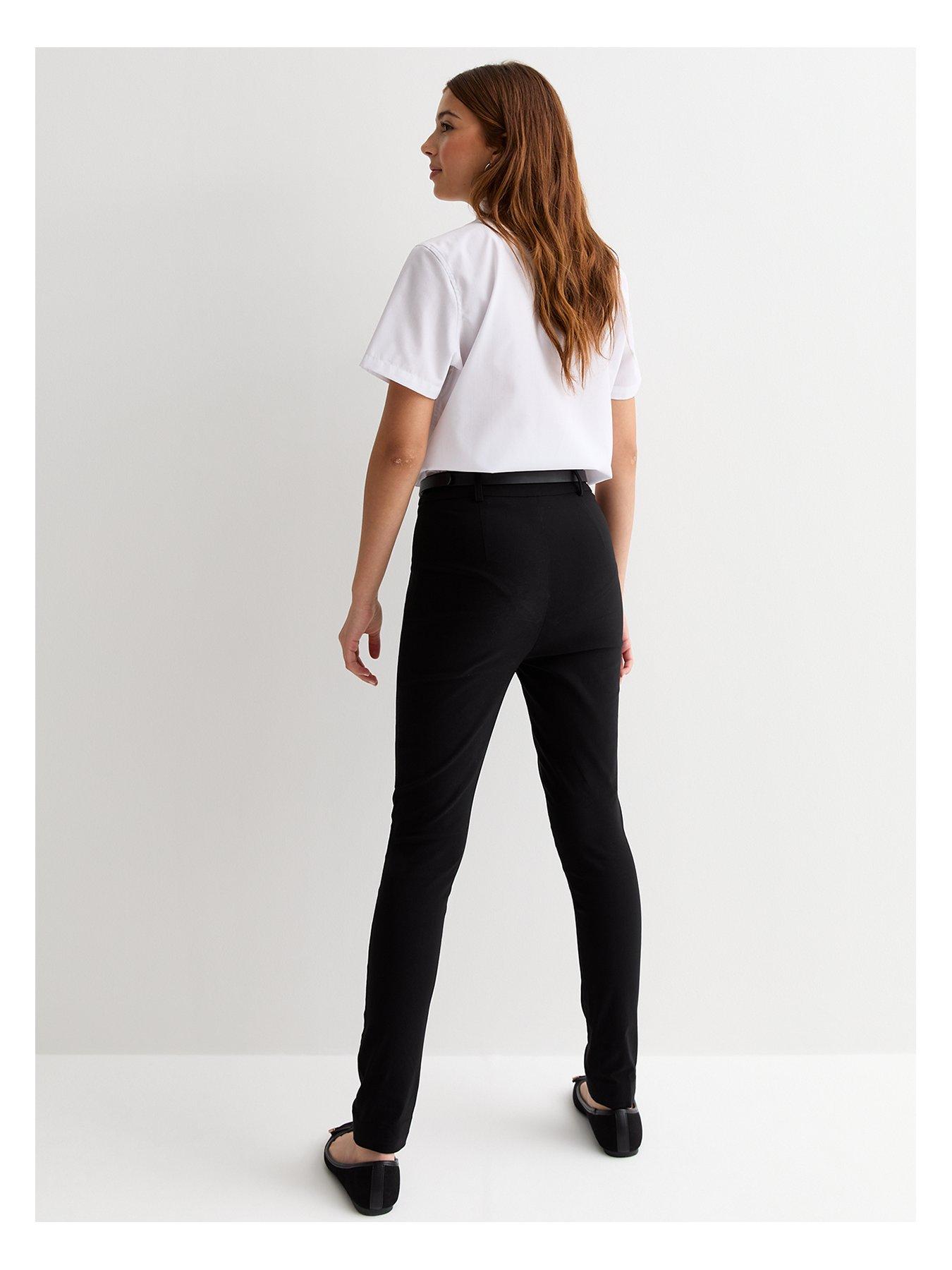 Girls Black Skinny School Trousers - Stretch Bengaline Fabric, Mid Rise, 31" Inseam (Size 10, UK Made)