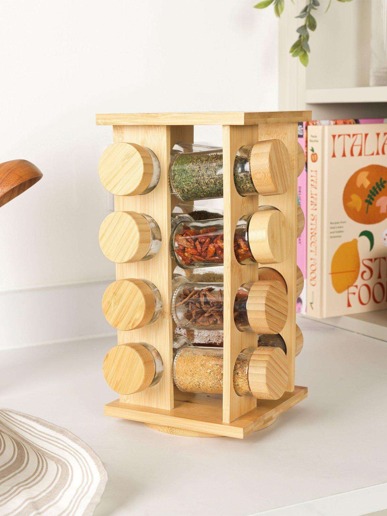 Herb Jars Grey Wooden Spice Rack Salter Bamboo 16-Piece Spice Rack