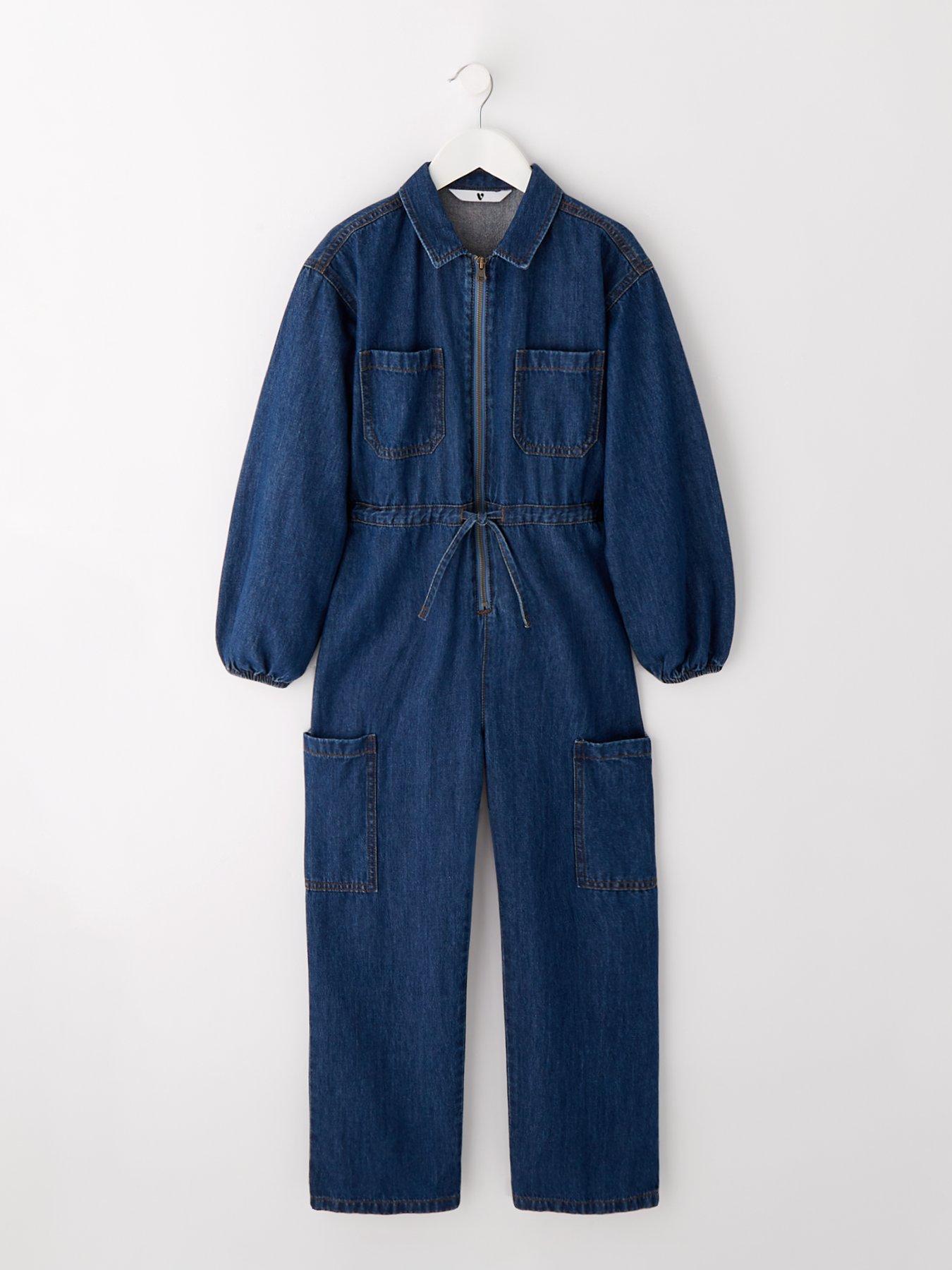 V by Very Girls Long Sleeve Zip Through Denim Jumpsuit | littlewoods.com