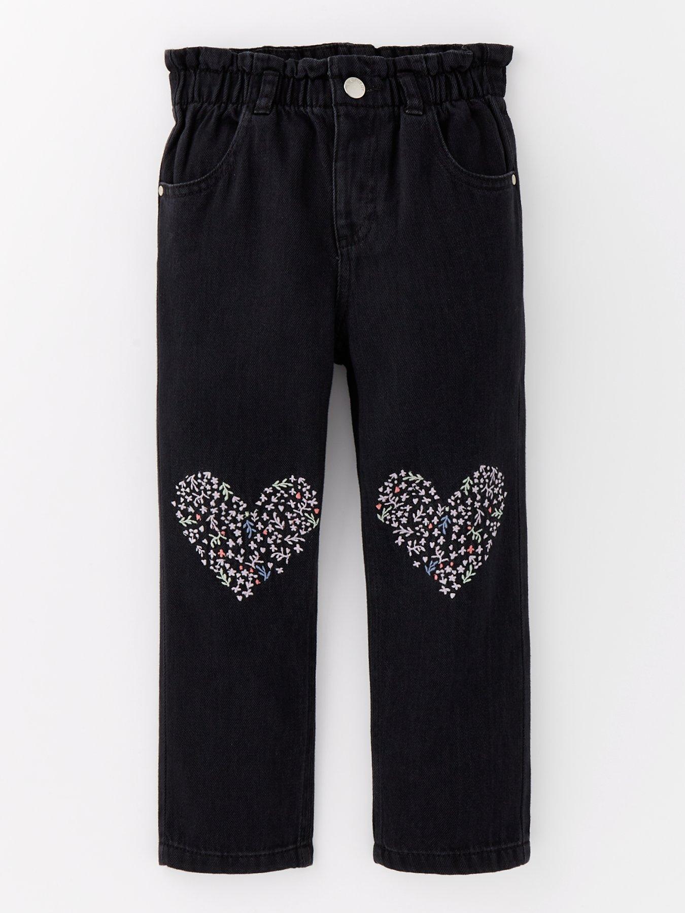  image of mini-v-by-very-girls-heart-embroidered-paperbag-jean-black