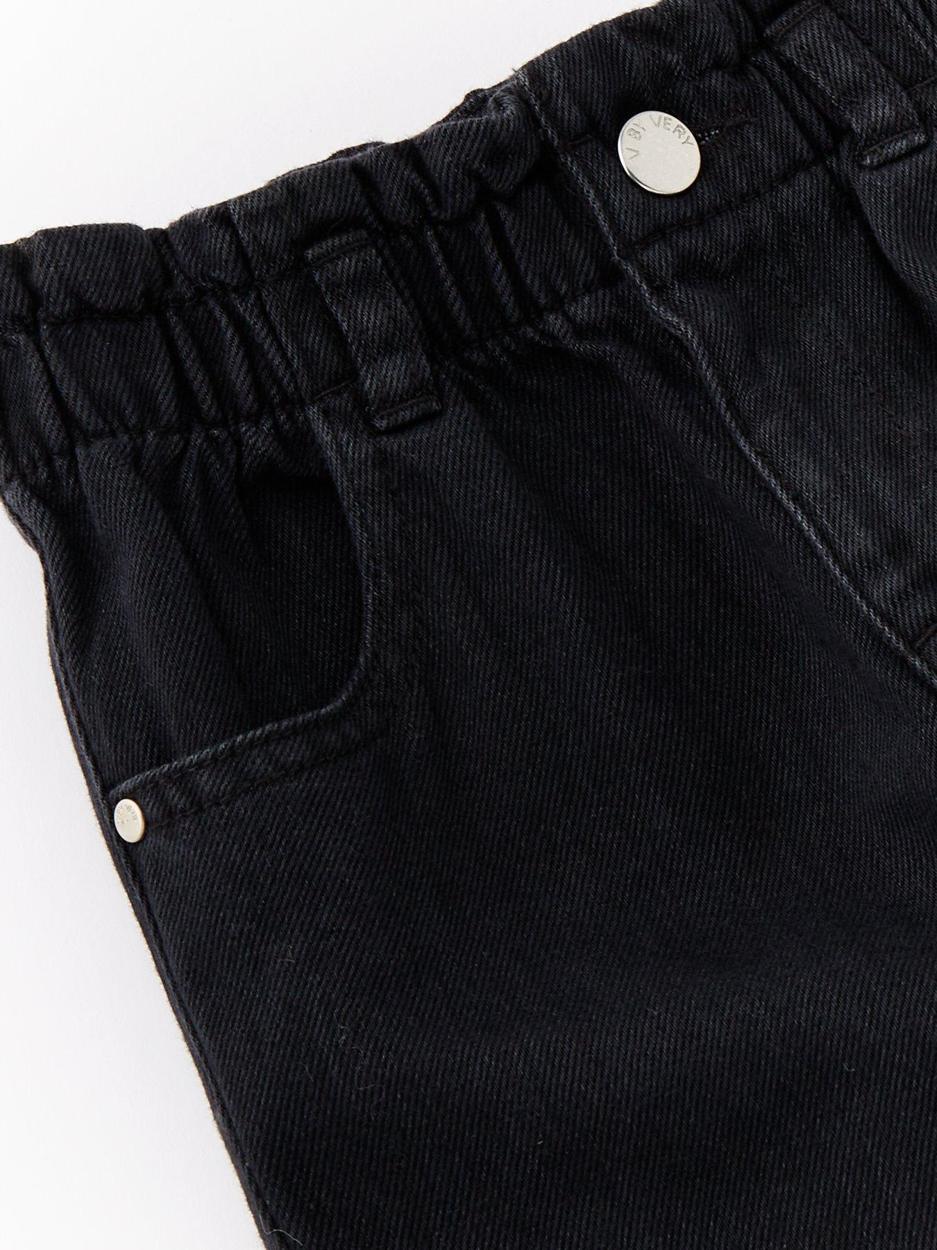  image of mini-v-by-very-girls-heart-embroidered-paperbag-jean-black