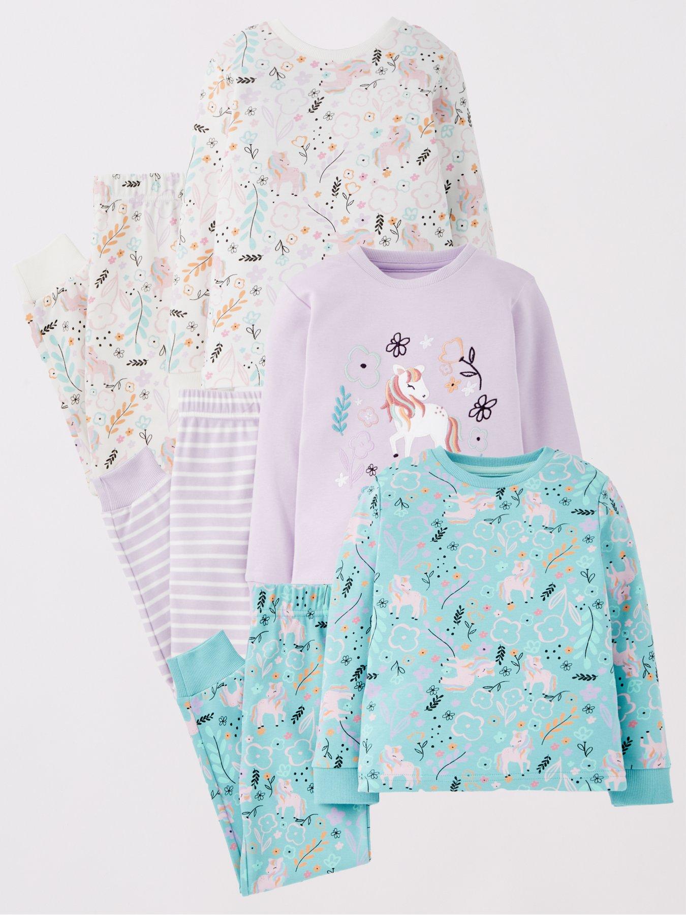 front image of mini-v-by-very-girls-unicorn-3-pack-pyjama-set-multi