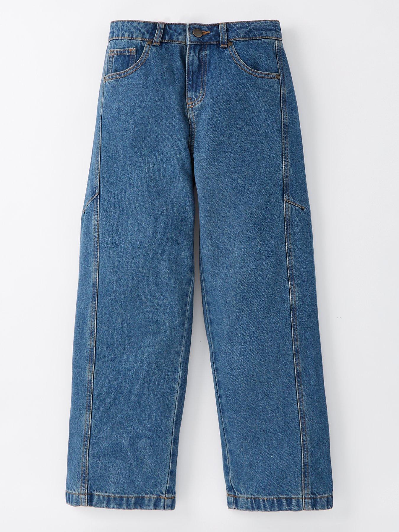  image of v-by-very-girls-forward-seam-dark-wash-barrel-leg-jean