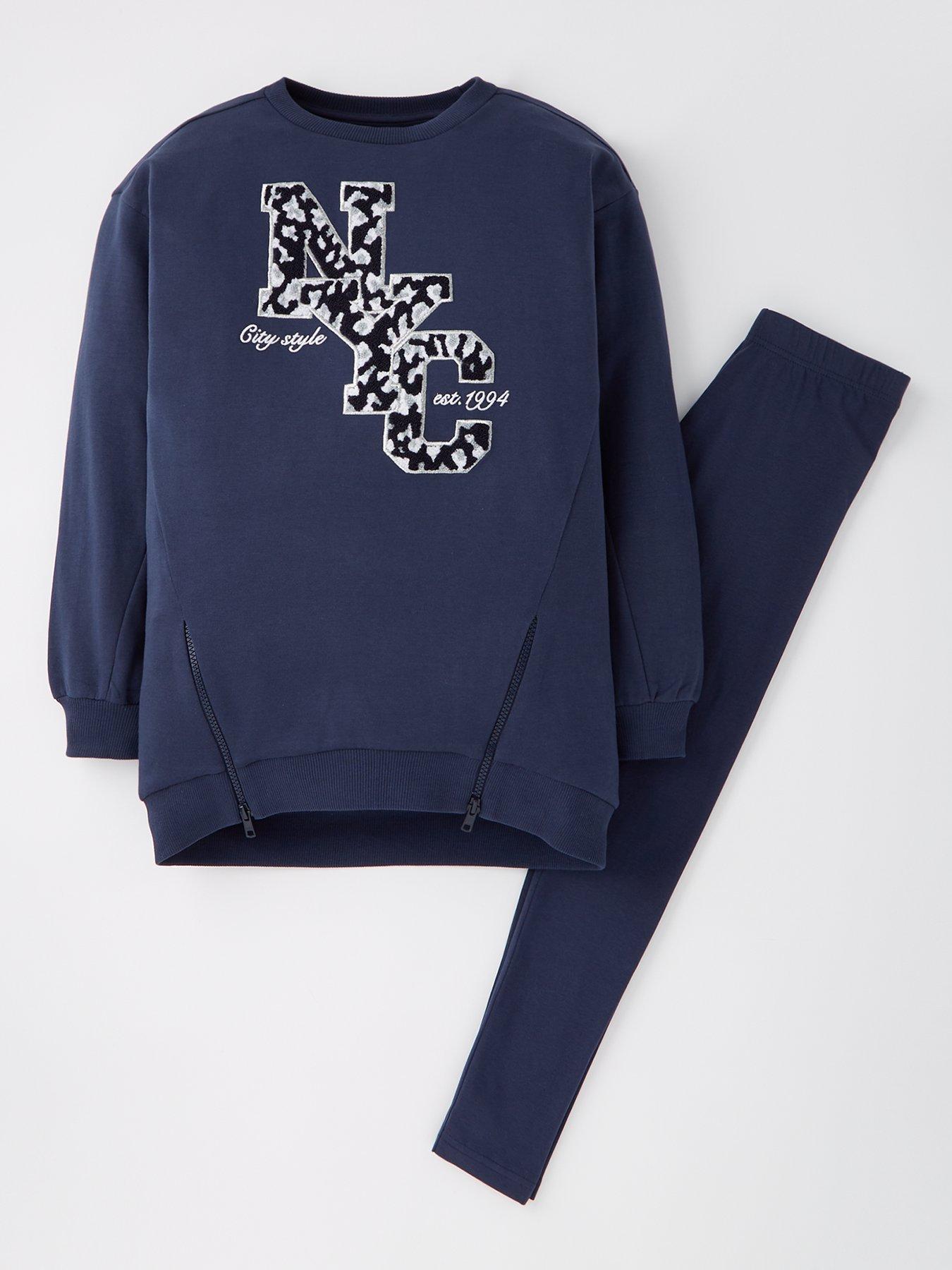  image of v-by-very-girls-nyc-longline-sweat-and-legging-set-navy