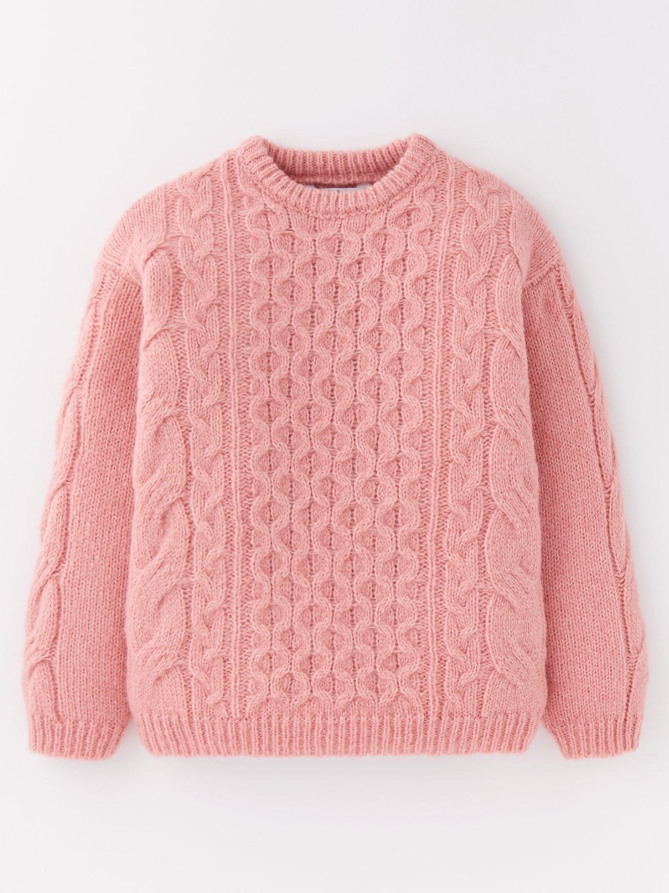  image of v-by-very-girls-cable-knit-crew-jumper-pink