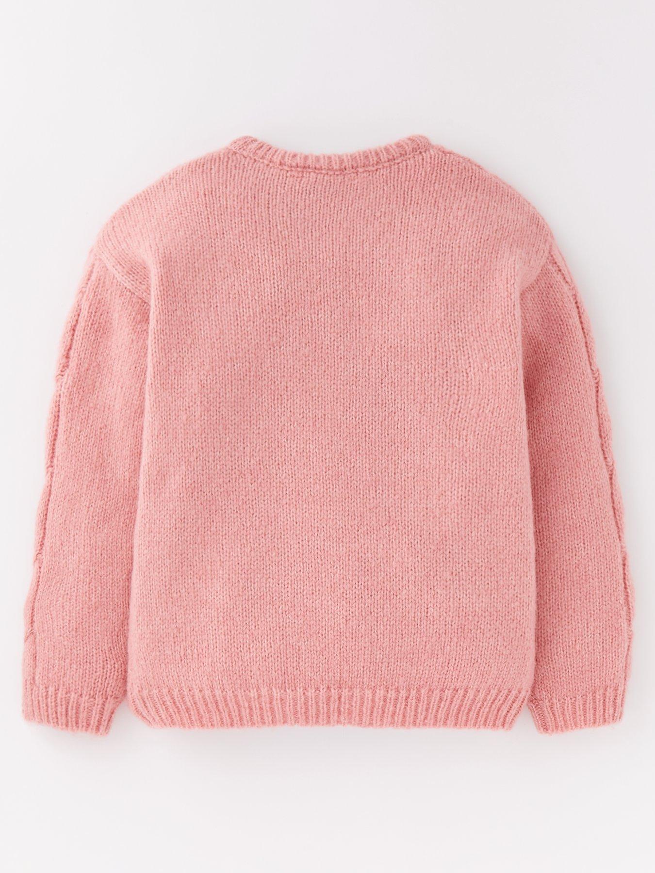  image of v-by-very-girls-cable-knit-crew-jumper-pink