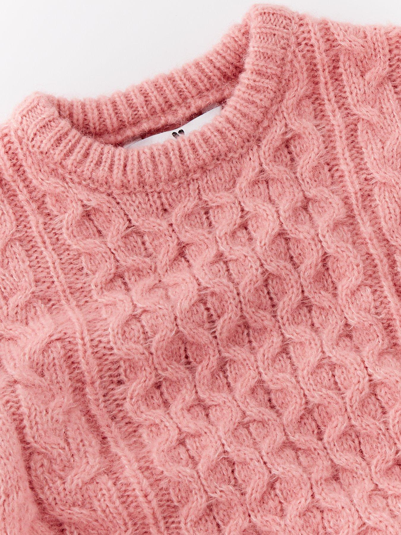  image of v-by-very-girls-cable-knit-crew-jumper-pink