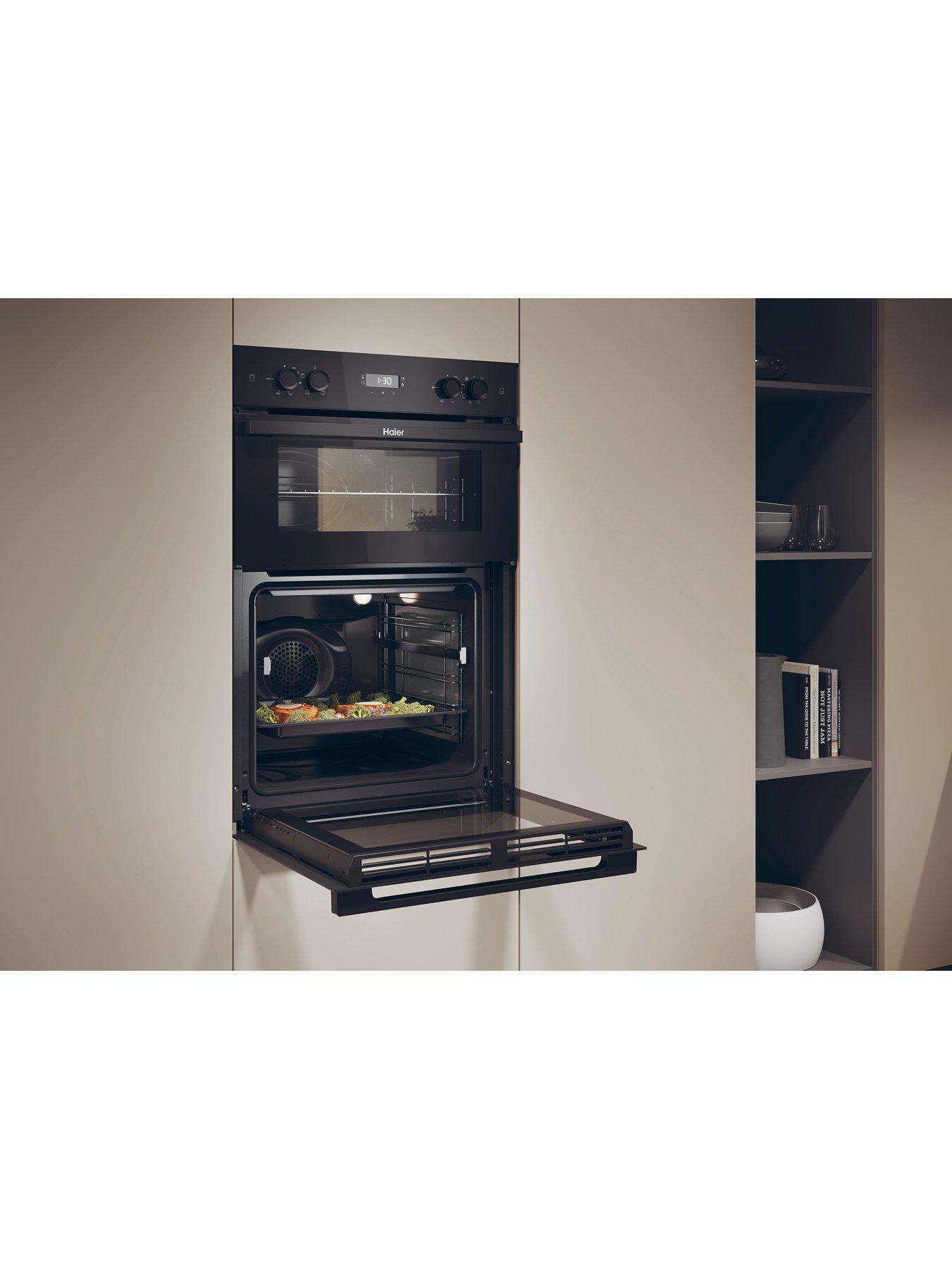  image of haier-hwo9m2m5b-90cm-bi-double-multi-main-static-top-cataamp-steam-soft-close--nbspblack-glass-amp-ss-trim-black-glass