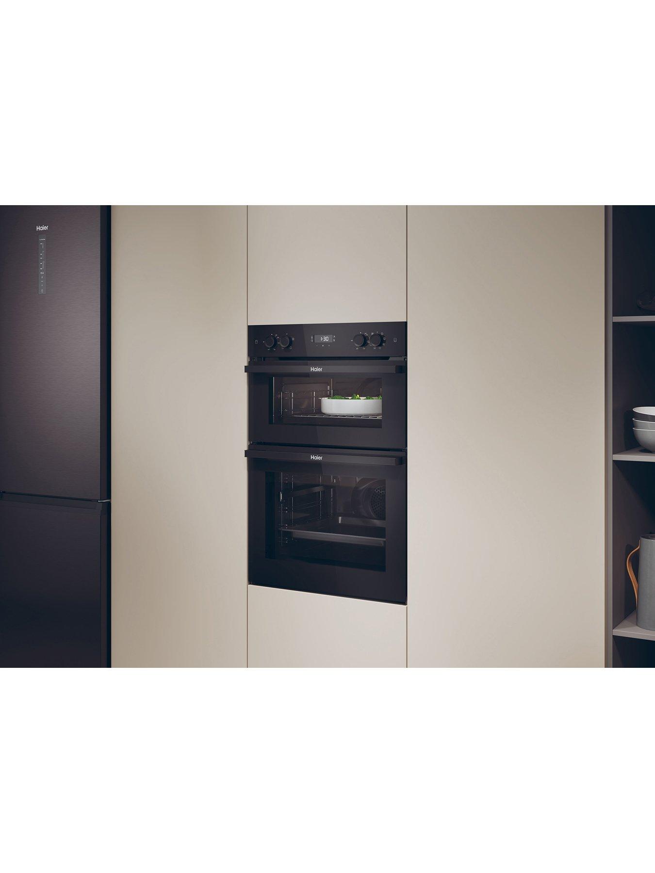  image of haier-hwo9m2m5b-90cm-bi-double-multi-main-static-top-cataamp-steam-soft-close--nbspblack-glass-amp-ss-trim-black-glass