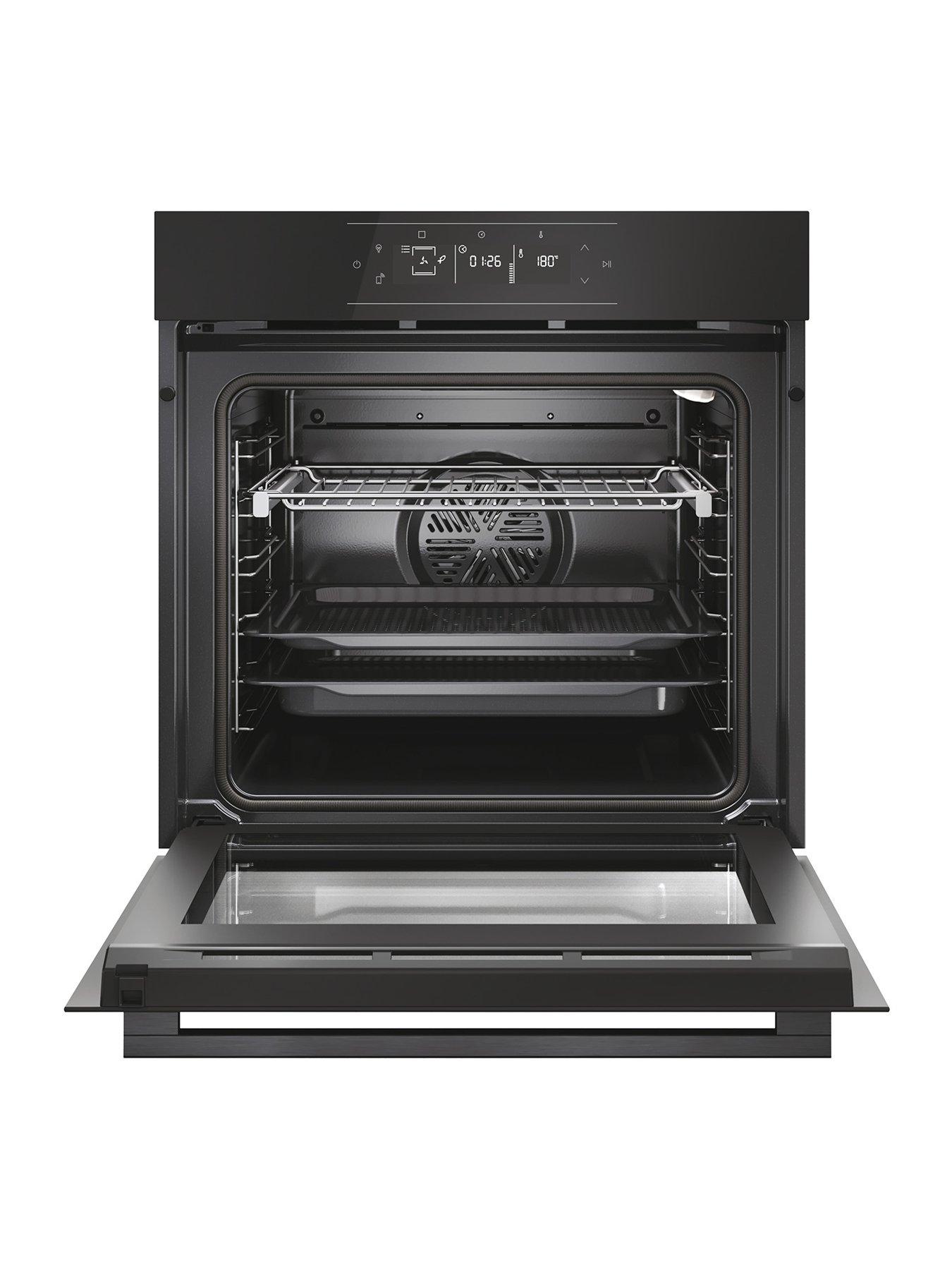  image of hoover-ho6-m5g3ytb-78l-single-oven-18f-wifi-pyro-clean-graphic-ux-telescopic-airfry--nbspmatte-amp-gloss-black-glass
