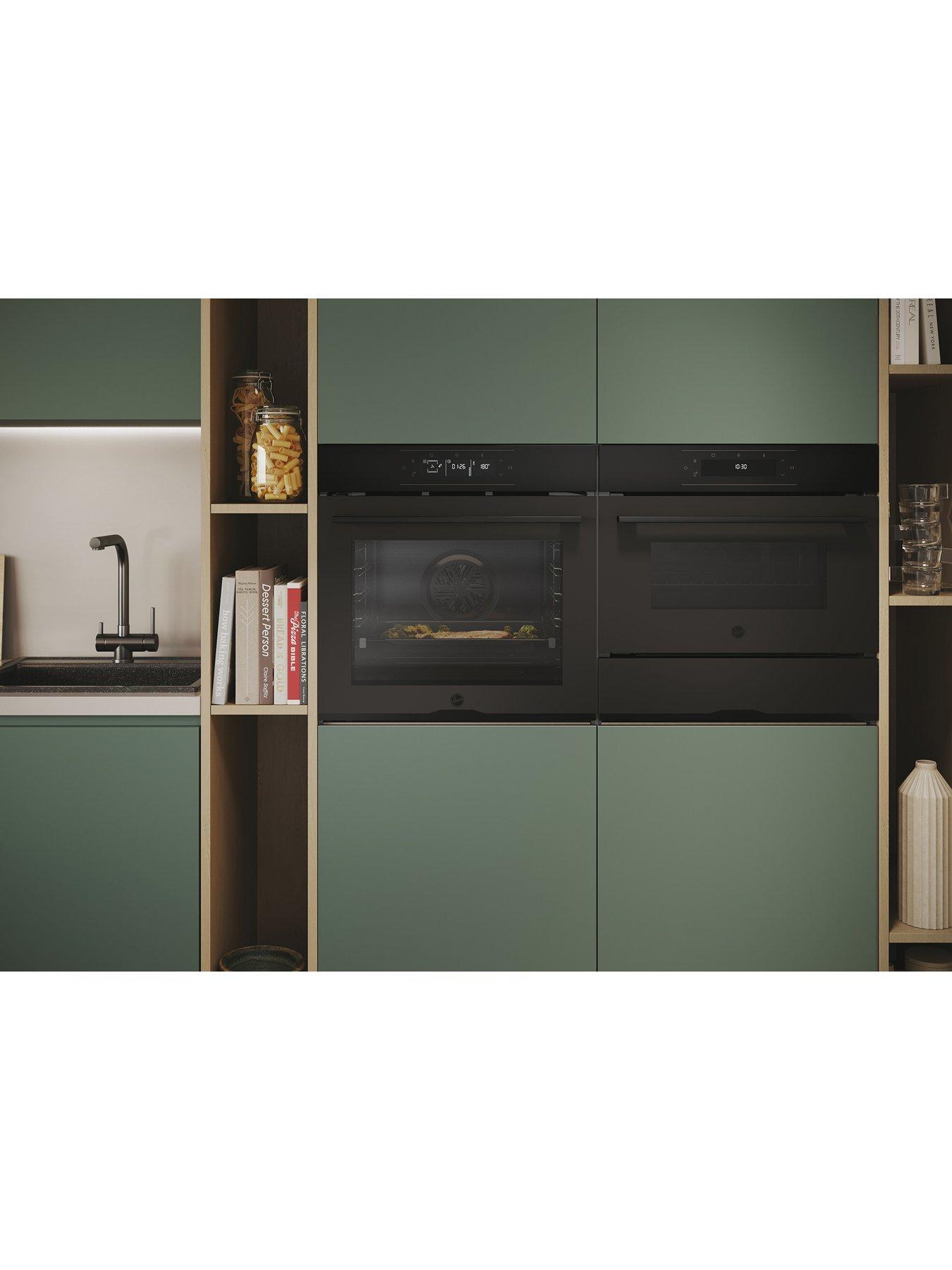  image of hoover-ho6-m5g3ytb-78l-single-oven-18f-wifi-pyro-clean-graphic-ux-telescopic-airfry--nbspmatte-amp-gloss-black-glass