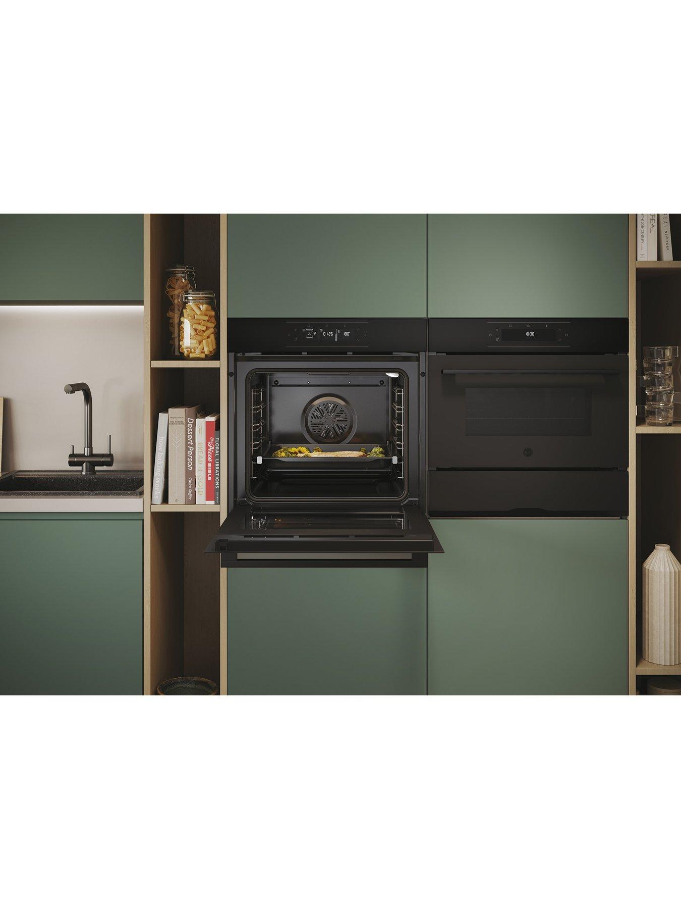  image of hoover-ho6-m5g3ytb-78l-single-oven-18f-wifi-pyro-clean-graphic-ux-telescopic-airfry--nbspmatte-amp-gloss-black-glass