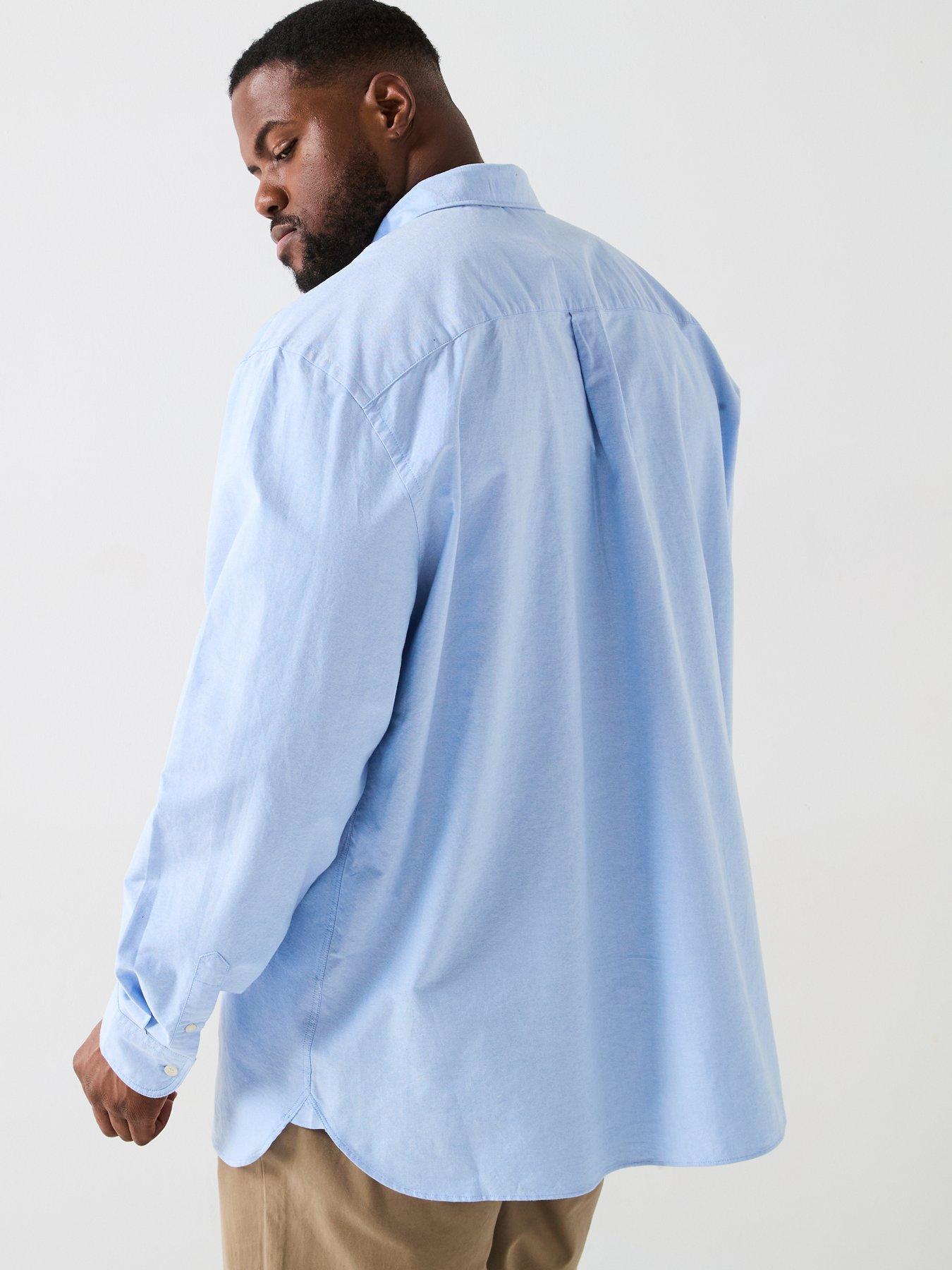  image of lyle-scott-big-tall-long-sleeve-plain-oxford-shirt-blue