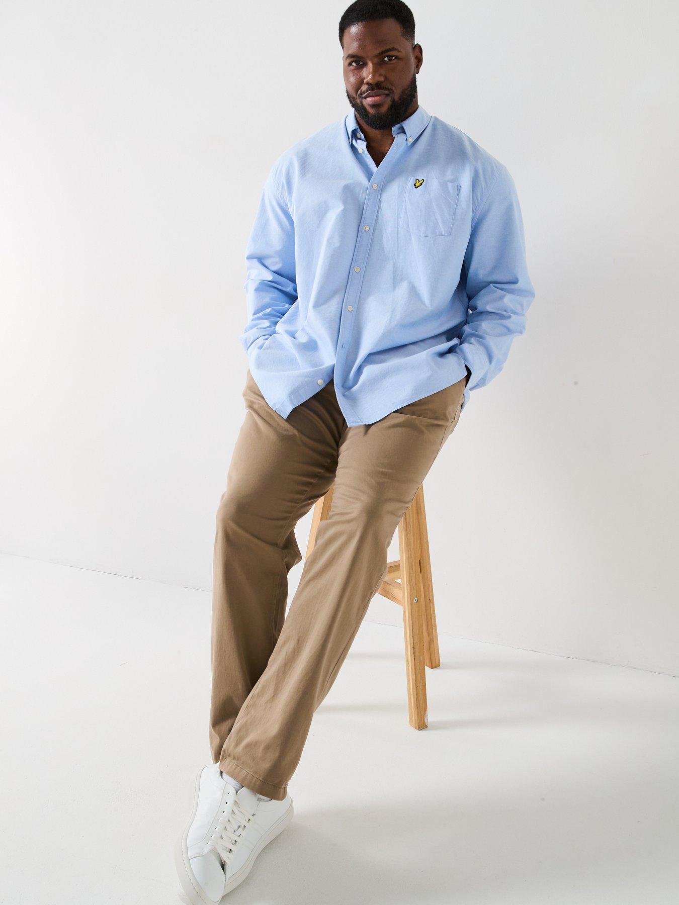  image of lyle-scott-big-tall-long-sleeve-plain-oxford-shirt-blue