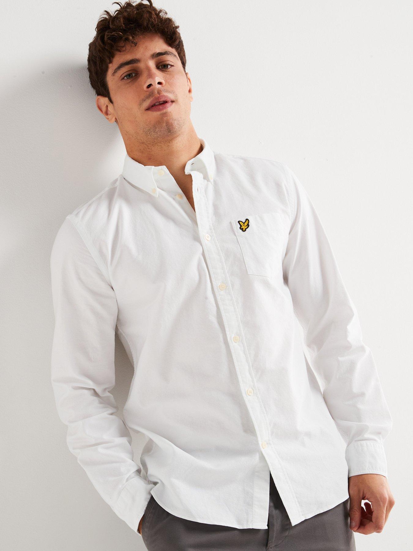  image of lyle-scott-long-sleeve-regular-fit-plain-oxford-shirt-white